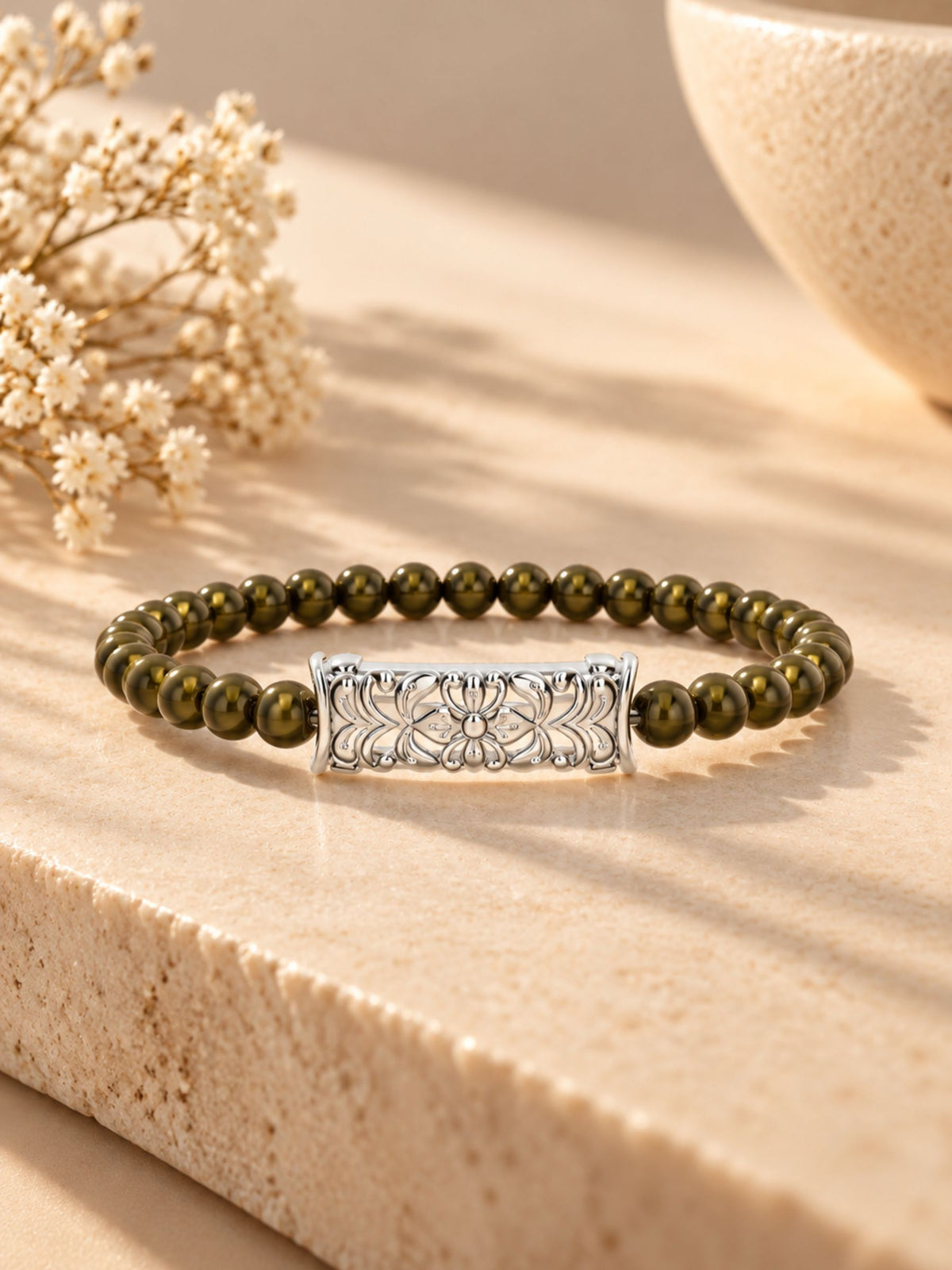 Pyrite Beaded Silver Bracelet Oxidized 925 Sterling Silver Bracelet For Men