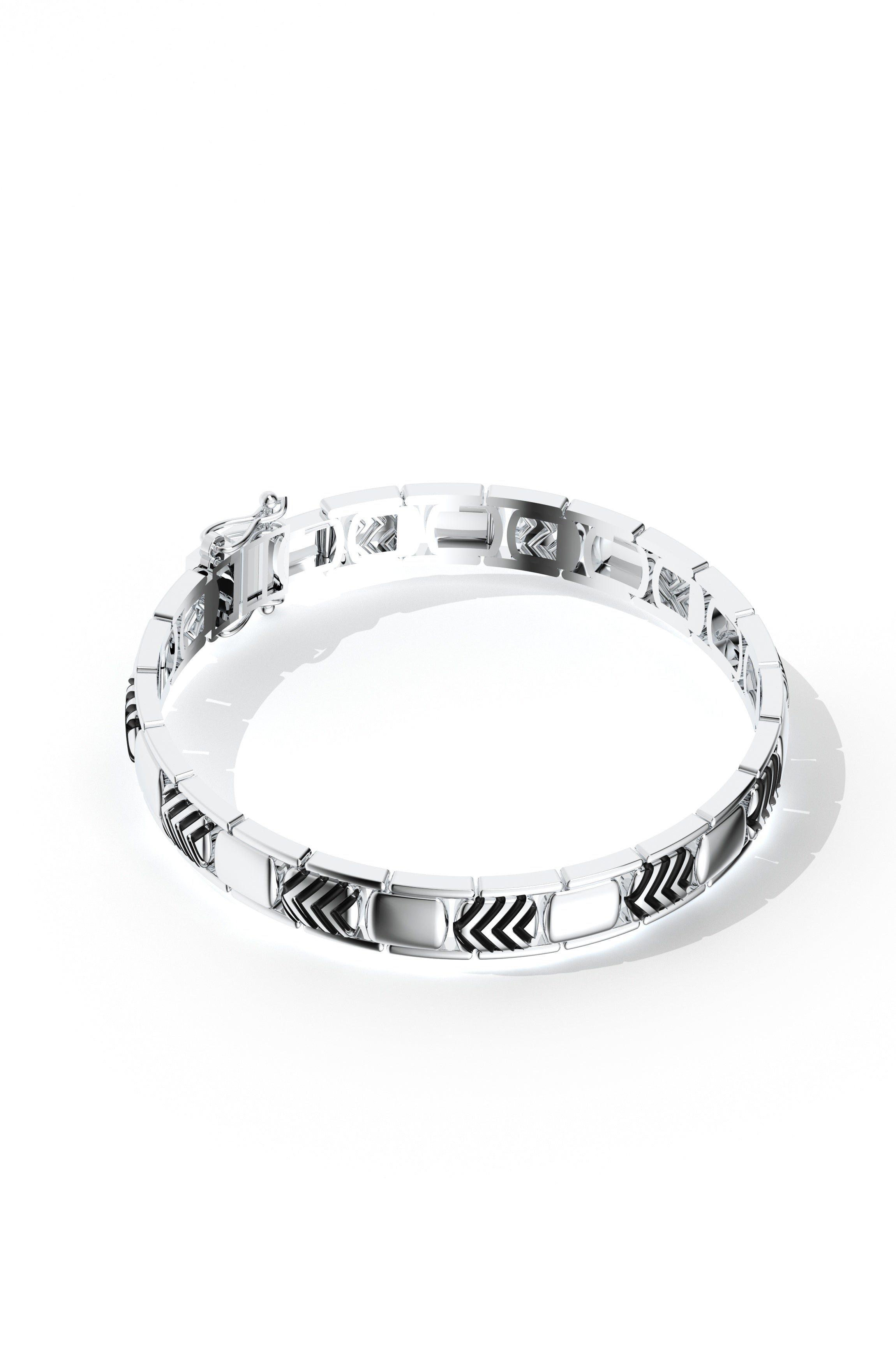 Geometric Engraved Oxidized Finish 925 Sterling Silver Bracelet For Men