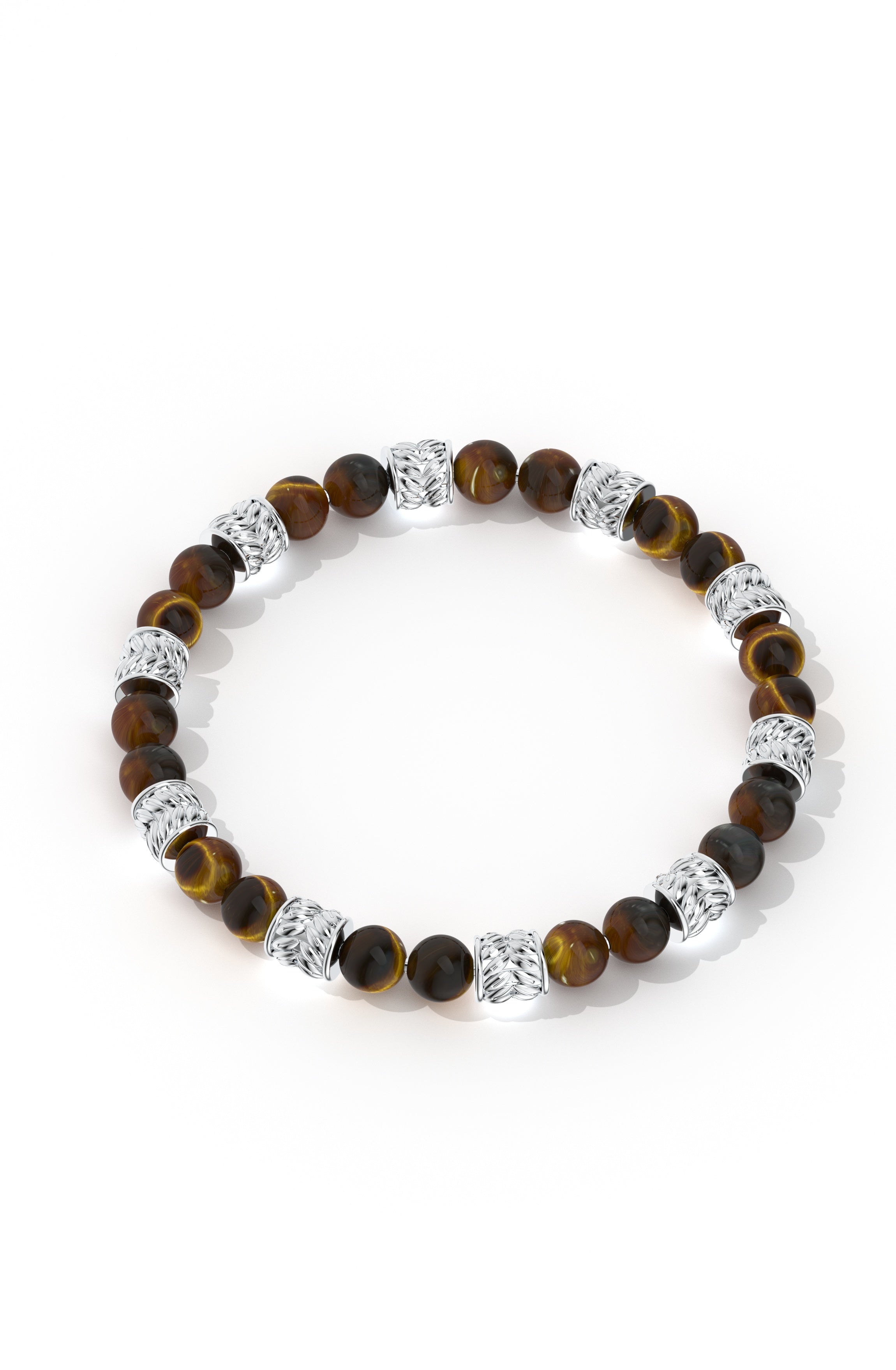 Tiger's Eye Beaded Silver Bracelet Oxidized 925 Sterling Silver Bracelet For Men