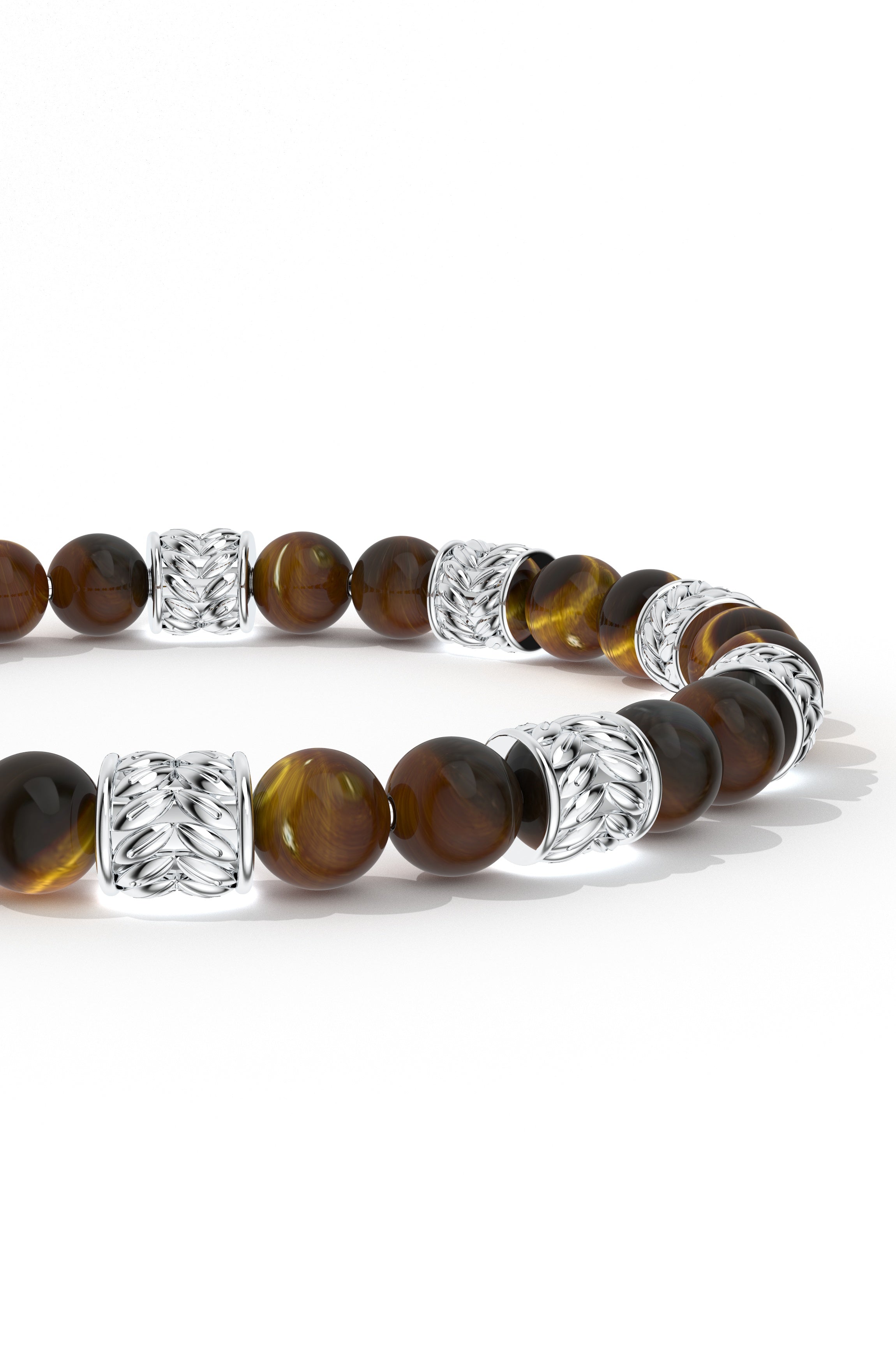 Tiger's Eye Beaded Silver Bracelet Oxidized 925 Sterling Silver Bracelet For Men