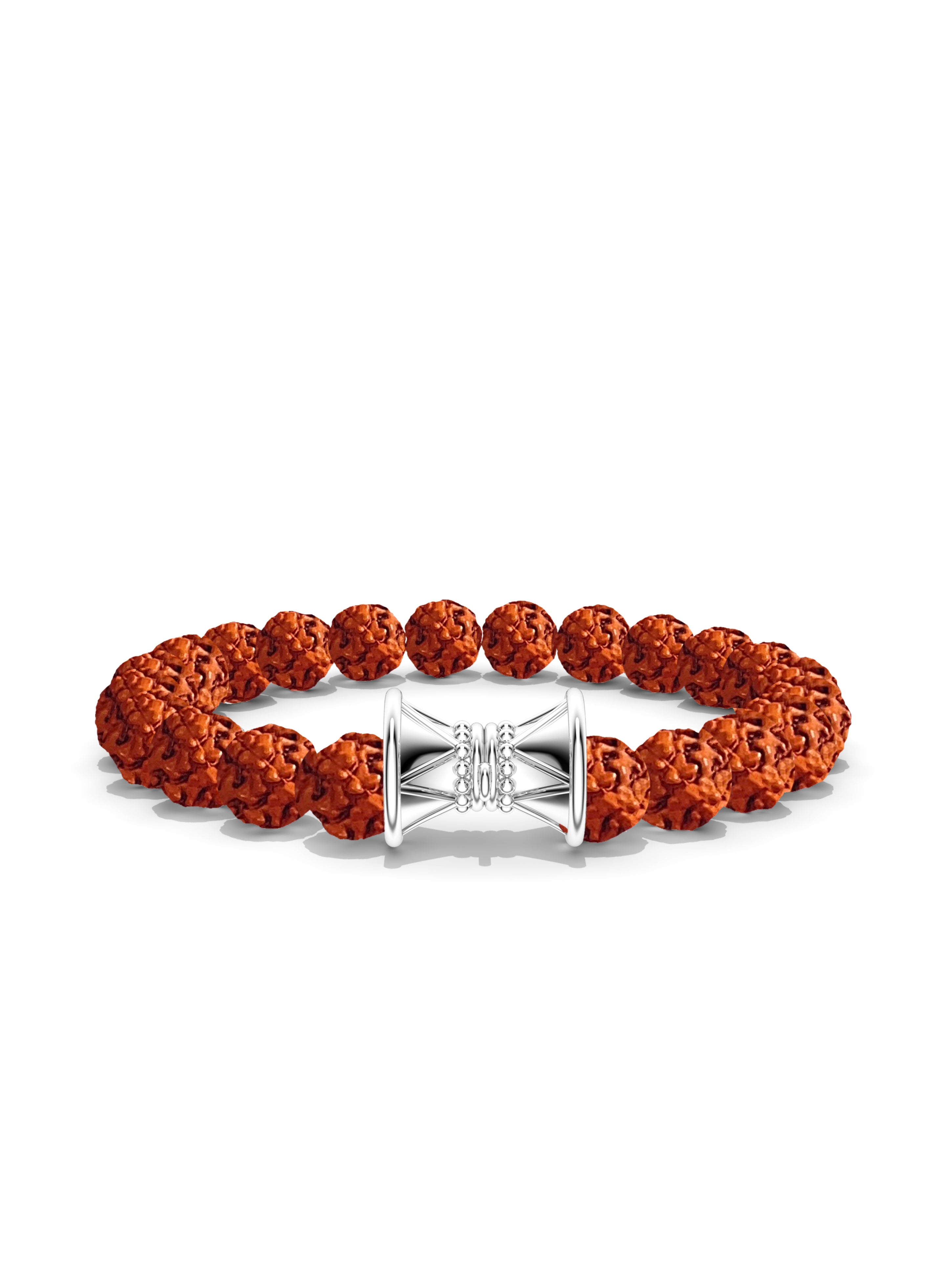 Rudraksha Power Bracelet for Men with 925 Sterling Silver Damru (Shivji's Drum) Centerpiece