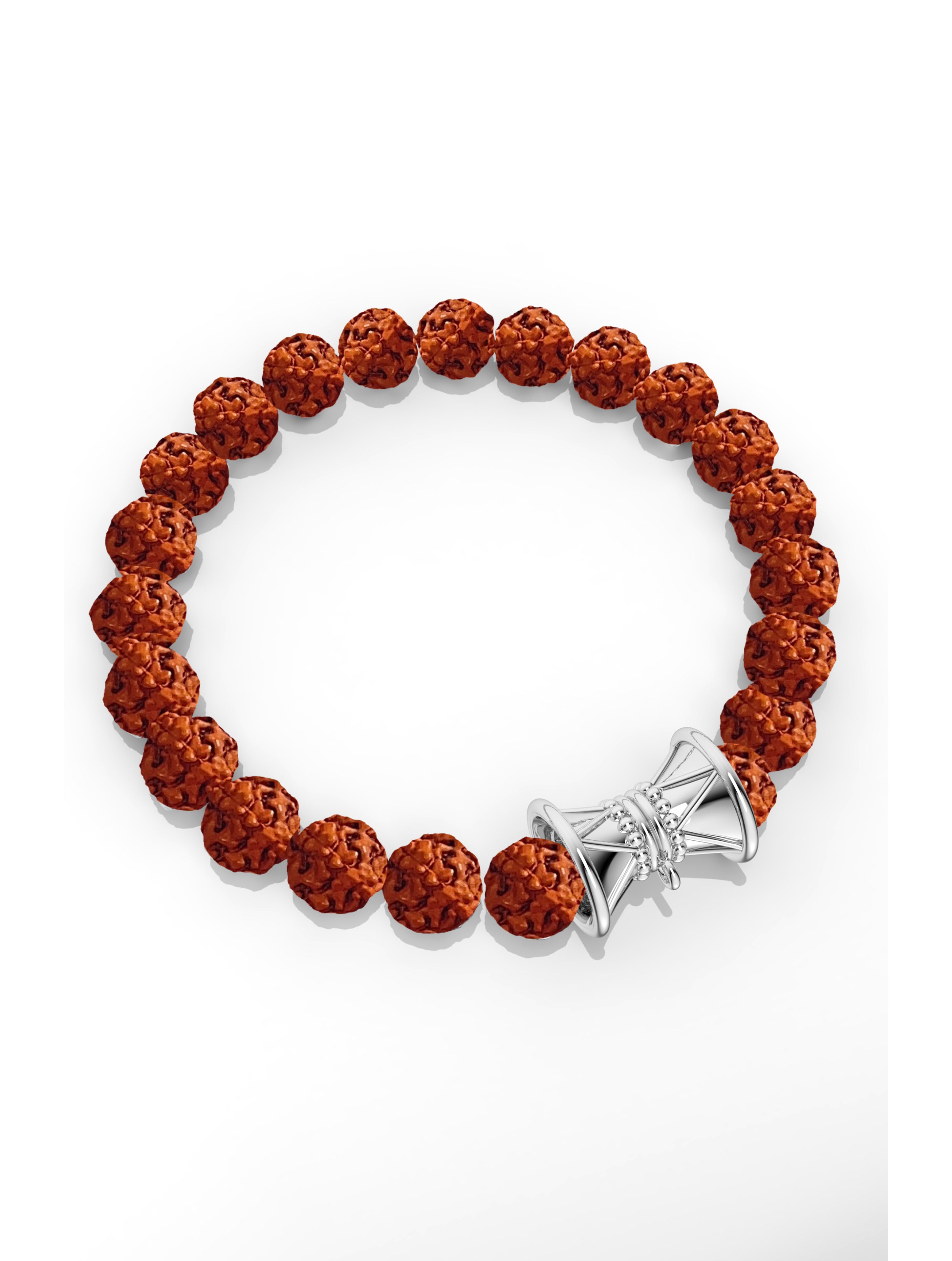 Rudraksha Power Bracelet for Men with 925 Sterling Silver Damru (Shivji's Drum) Centerpiece