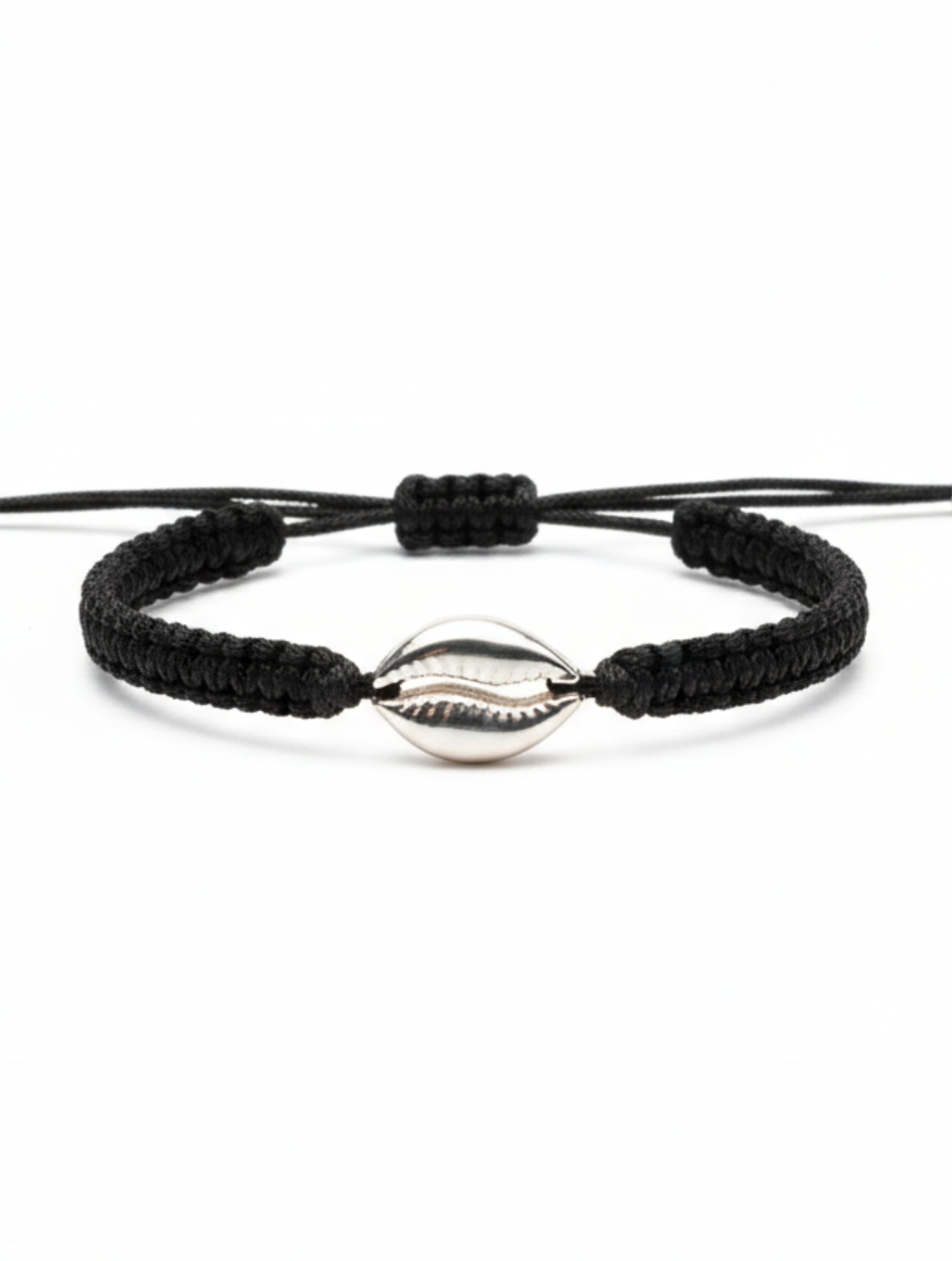 Cowrie Shell Black Braided 925 Sterling Bracelet