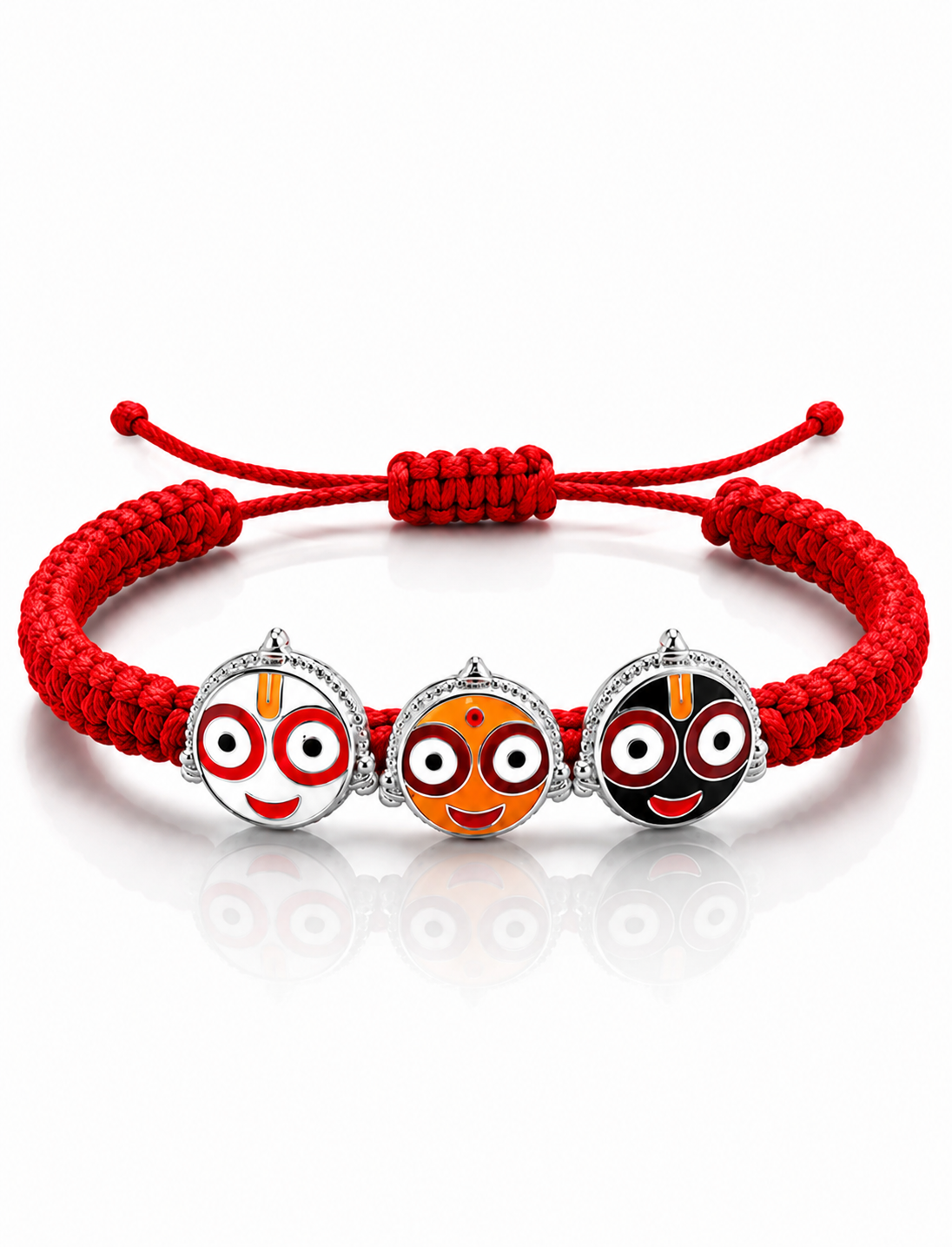 Silver Shree Jagannath ji Trio Bracelet In Red Thread