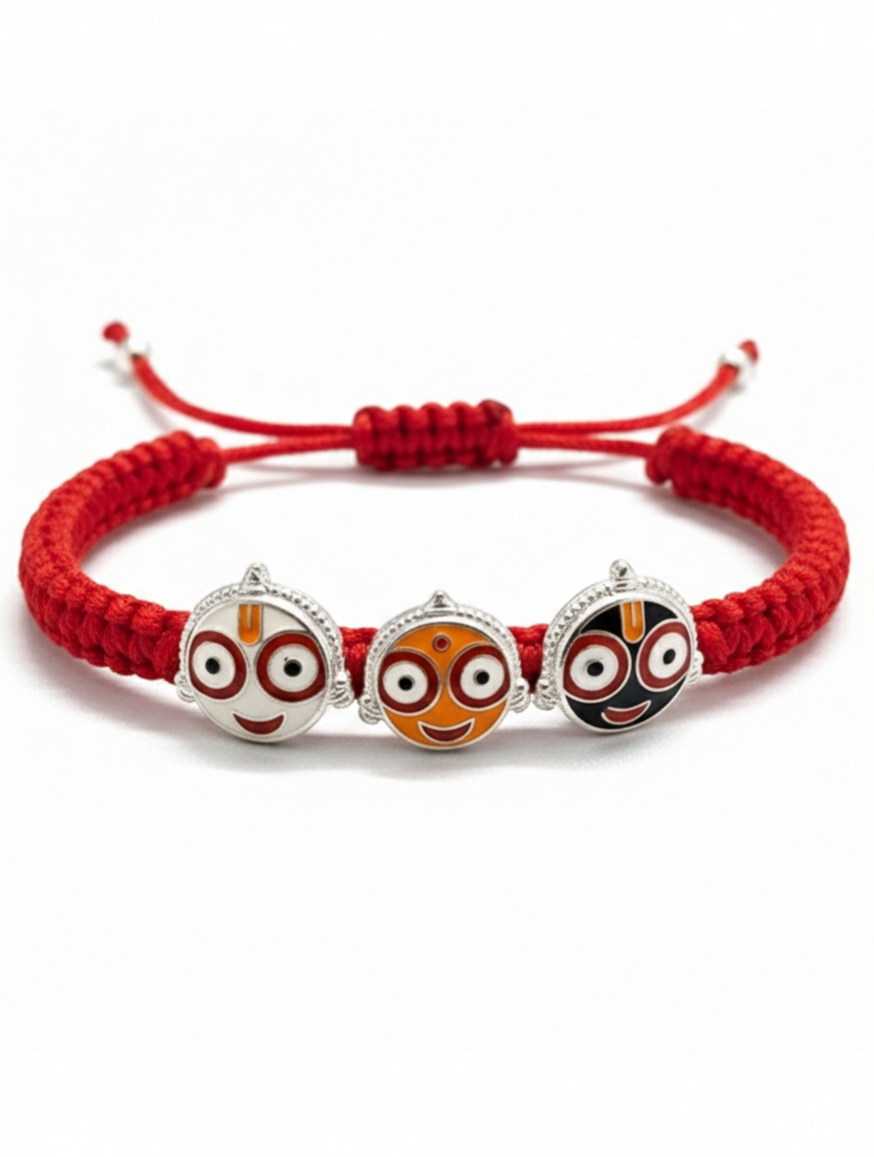 Silver Shree Jagannath ji Trio Bracelet In Red Thread