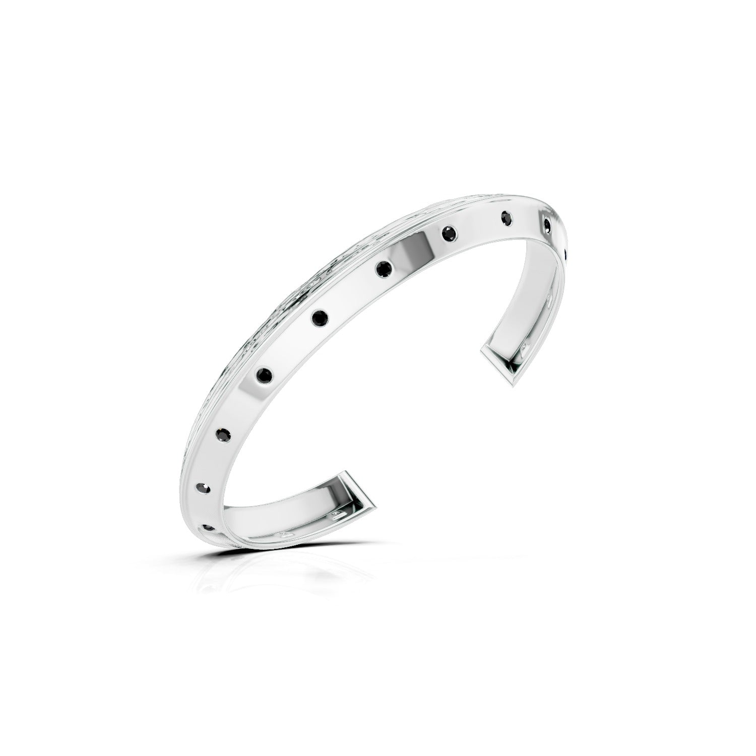 Textured Black Moissanite Silver Cuff Bangle Oxidized 925 Sterling Silver Bracelet For Men