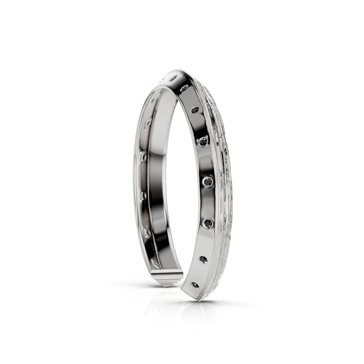 Textured Black Moissanite Silver Cuff Bangle Oxidized 925 Sterling Silver Bracelet For Men