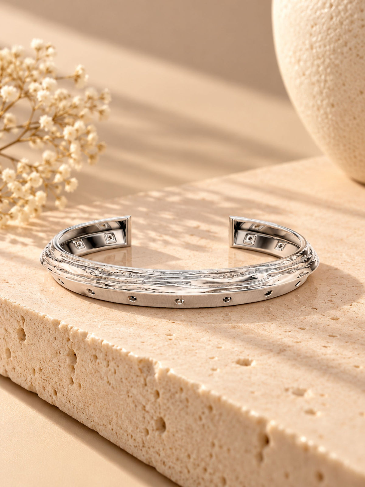 Textured Black Moissanite Silver Cuff Bangle Oxidized 925 Sterling Silver Bracelet For Men