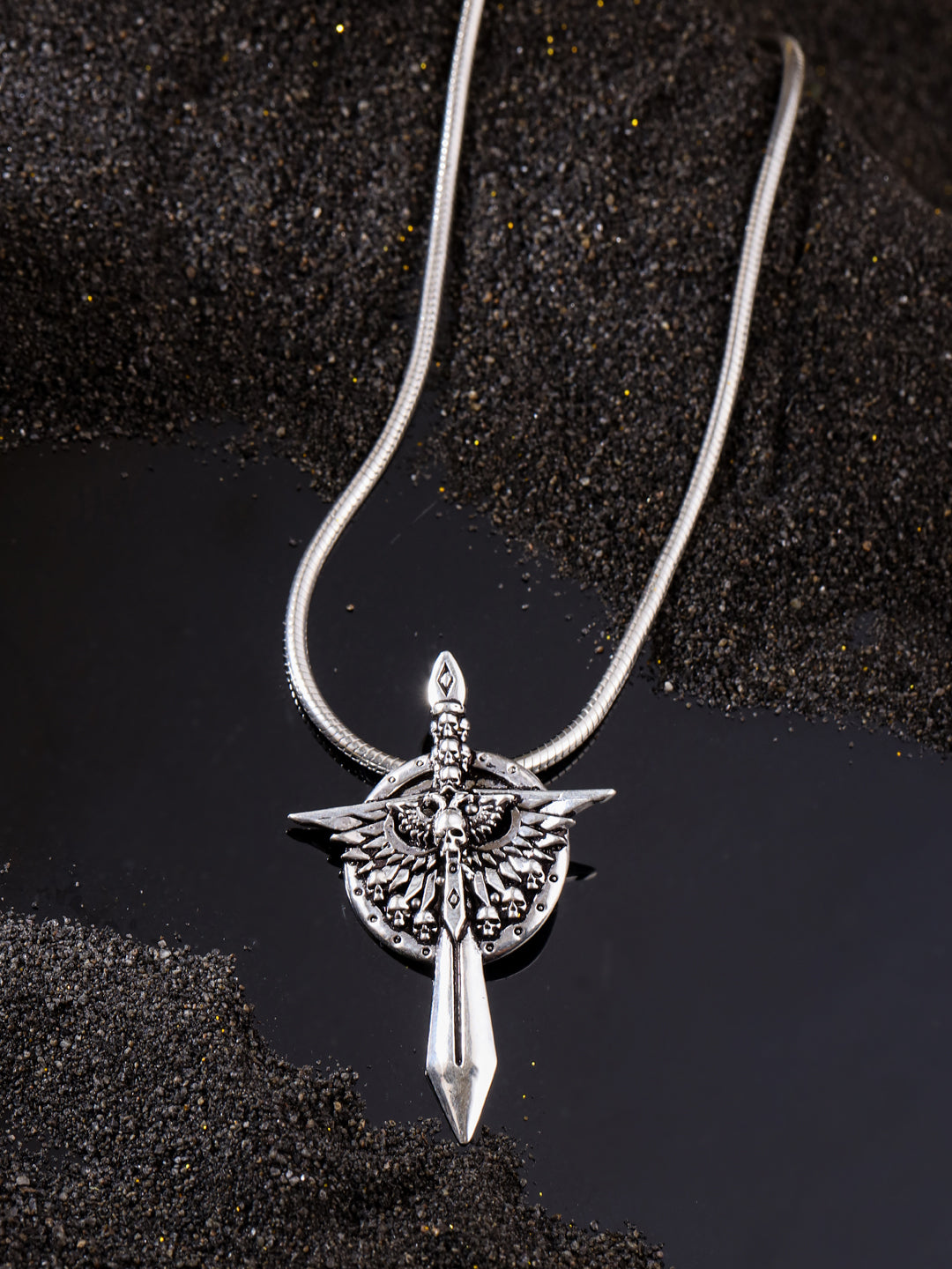 Morsus: The Enigma Blade silver pendant with mesh chain