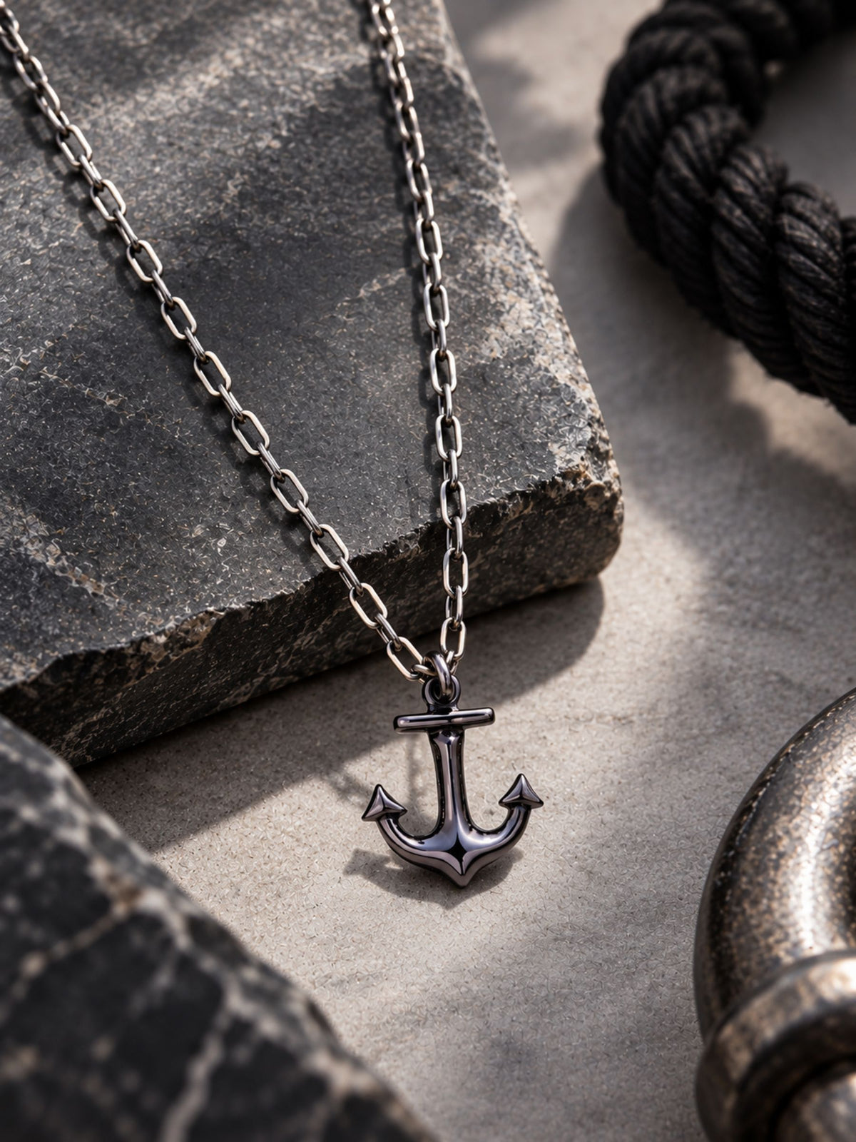 Anchor Silver Black Rhodium 925 Sterling Silver Pendant For Men