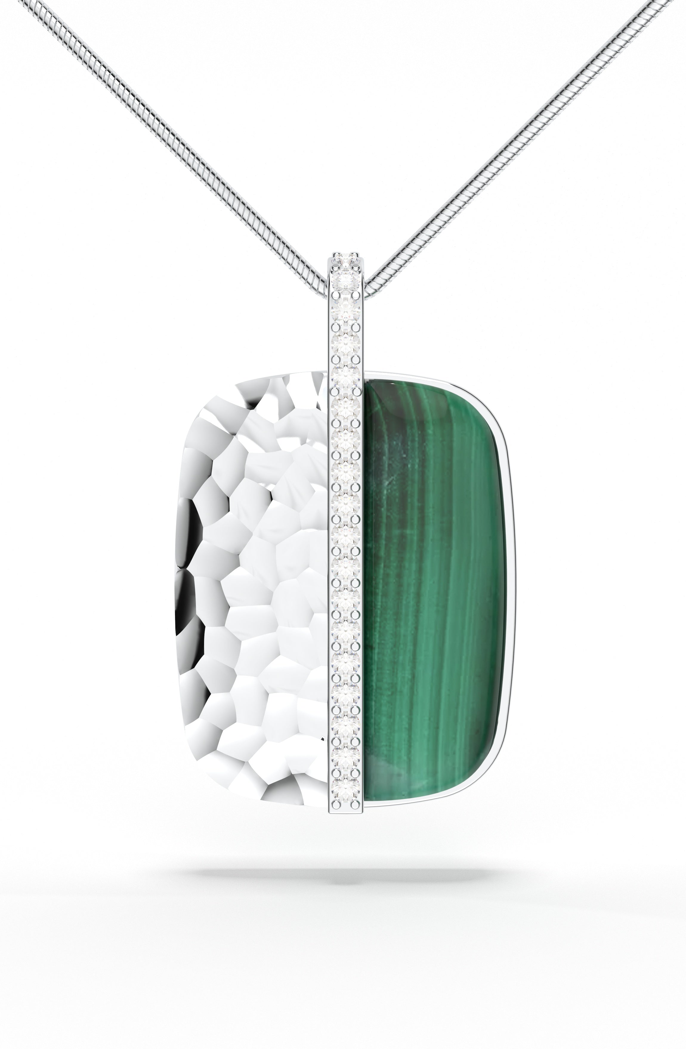 Half-Stone Geometric Malachite & Moissanite 925 Sterling Pendant For Men