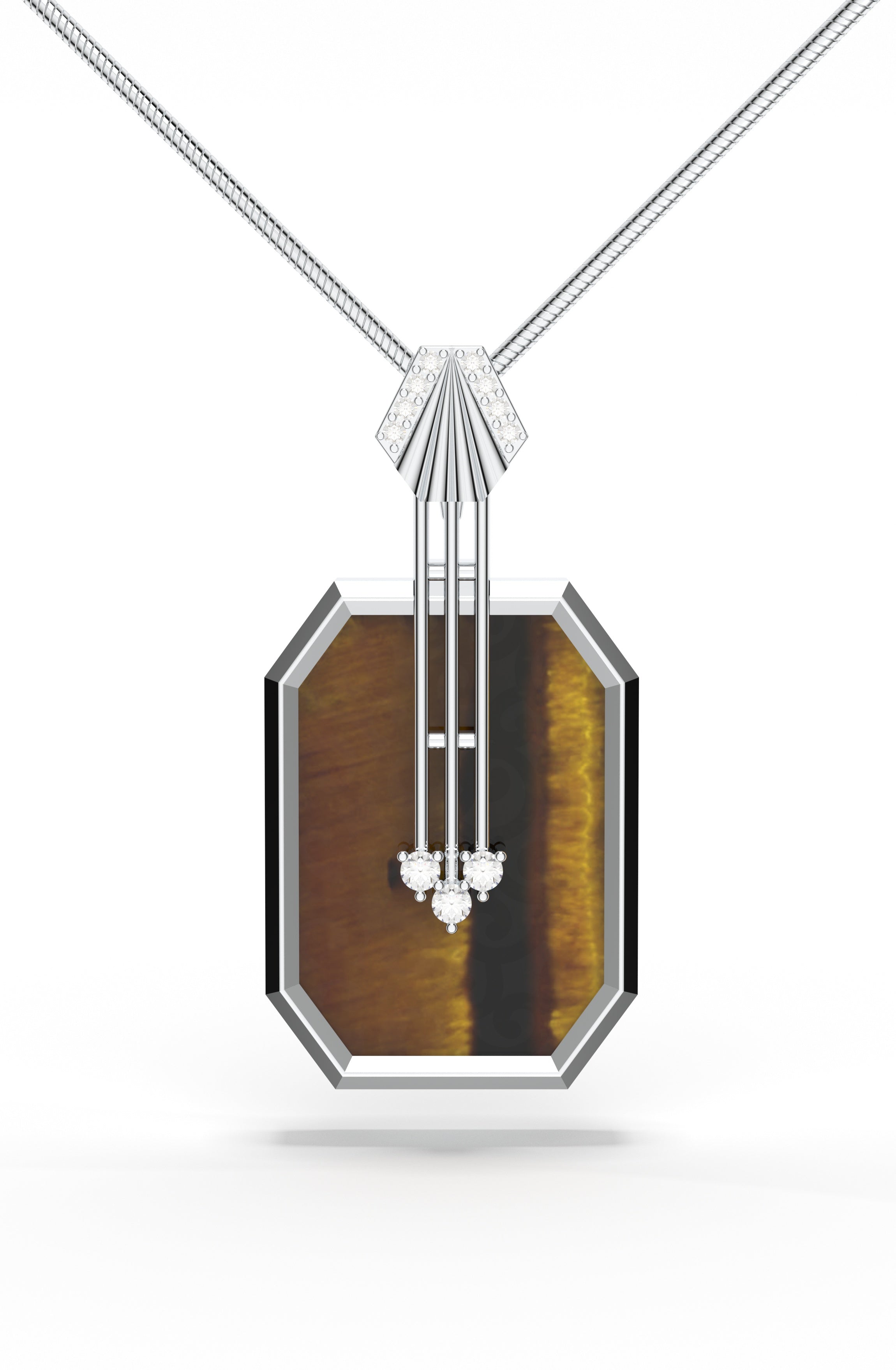 Men's Sterling Silver, Tiger's Eye & Moissanite Pendant