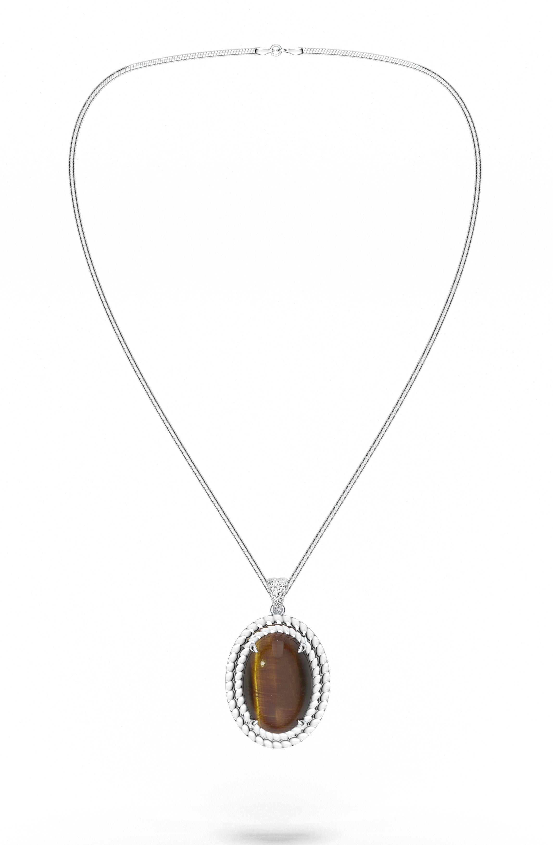 Bold Tigers Eye Power and Good Luck 925 Sterling Silver Pendant For Men