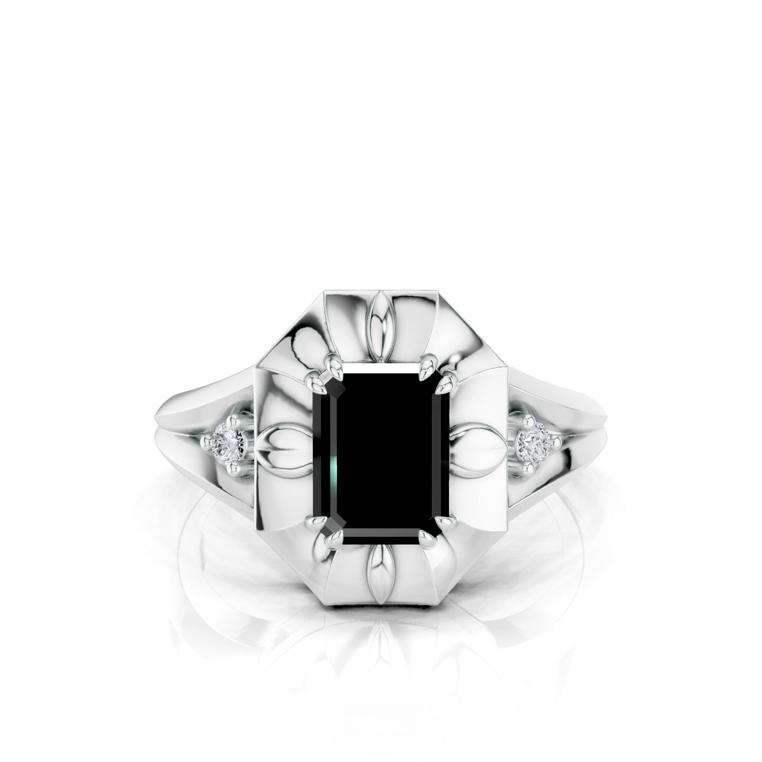 Geometric Black Onyx and Moissanite Oxidized Finish 925 Sterling Silver Ring For Men