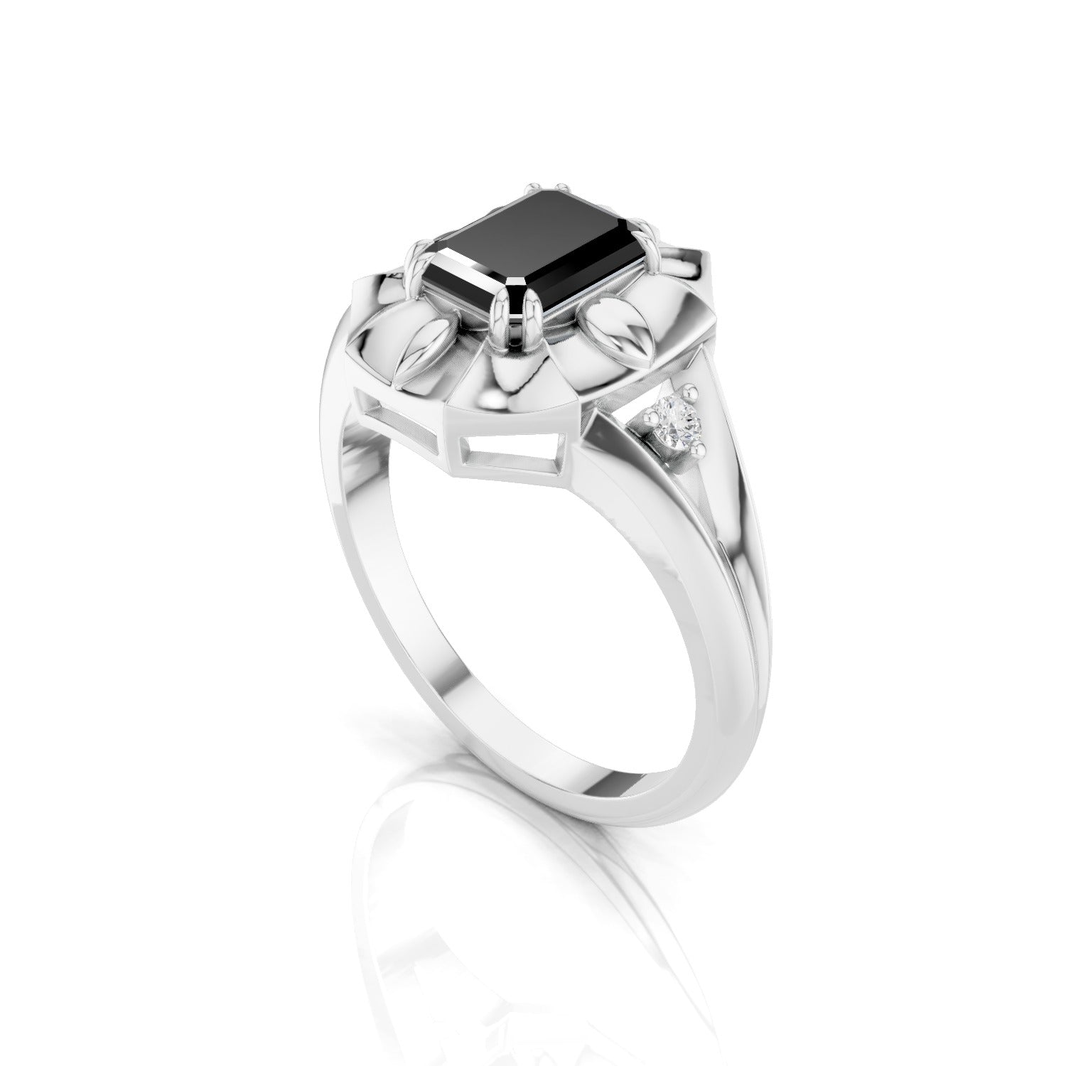 Geometric Black Onyx and Moissanite Oxidized Finish 925 Sterling Silver Ring For Men