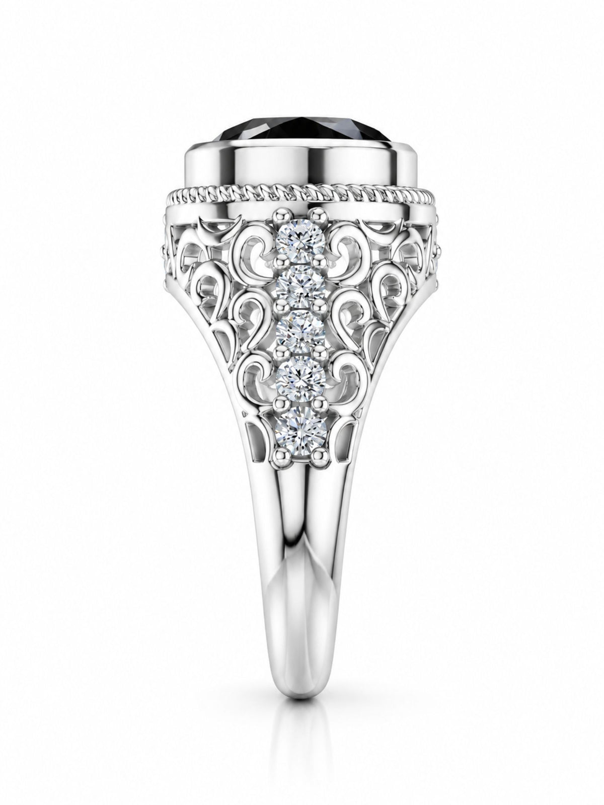 Geometric Filigree Black Onyx and Moissanite Silver Ring Oxidized 925 Sterling Silver Ring For Men