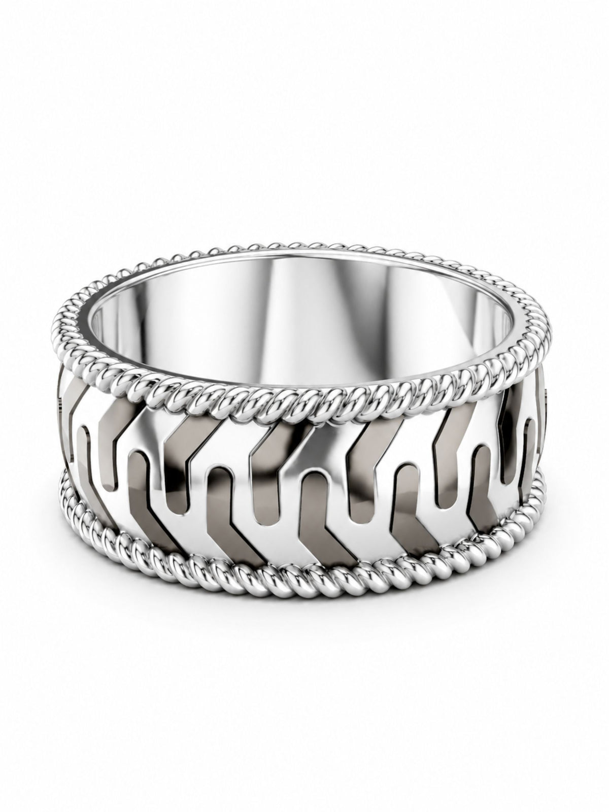 Moissanite Bold Engraved Oxidized Finish 925 Sterling Silver Ring For Men
