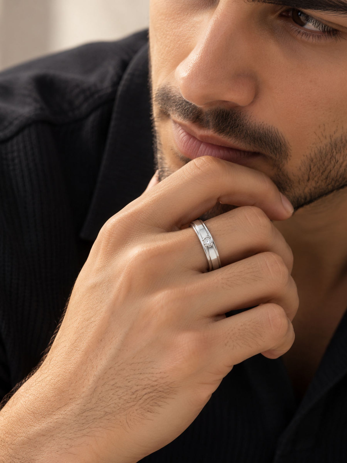 Moissanite Sterling Silver Spinner Ring For Men