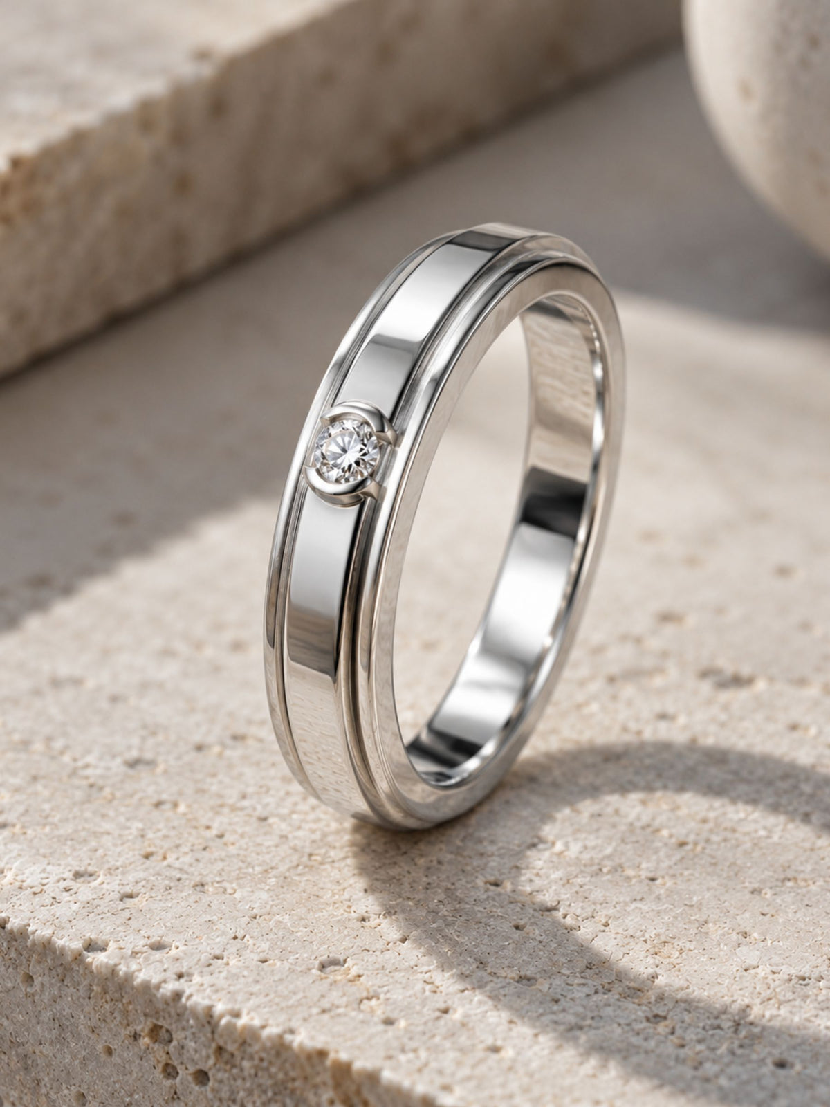 Moissanite Sterling Silver Spinner Ring For Men