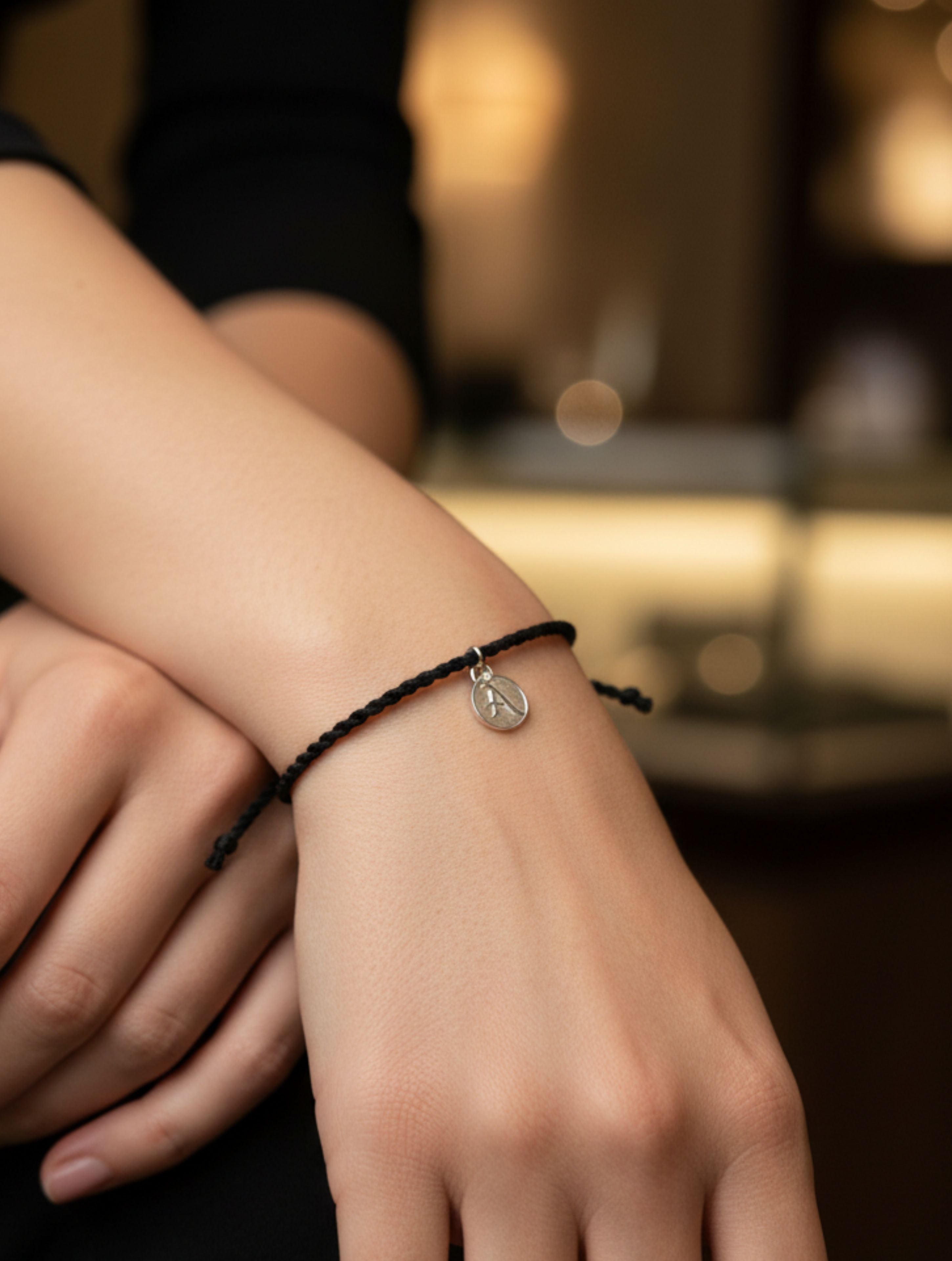 Personalized Initial Braided Cord Bracelet in 925 Sterling Silver & Moissanite