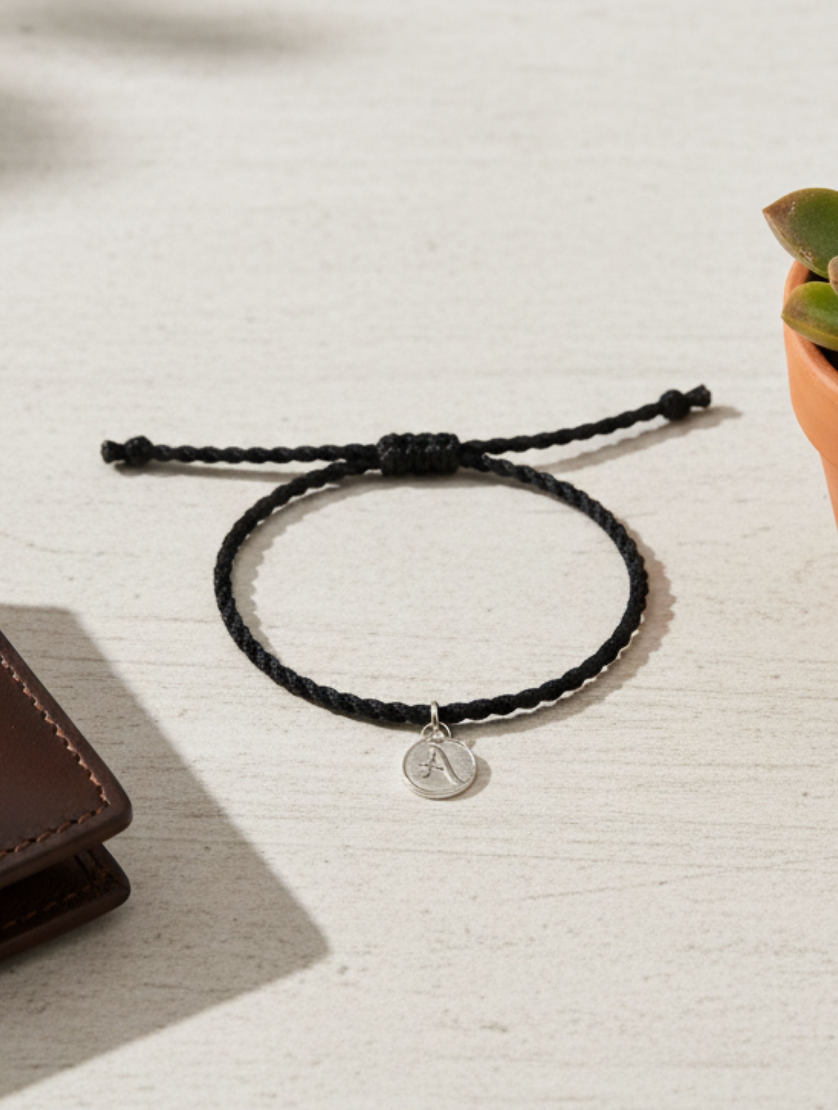 Personalized Initial Braided Cord Bracelet in 925 Sterling Silver & Moissanite