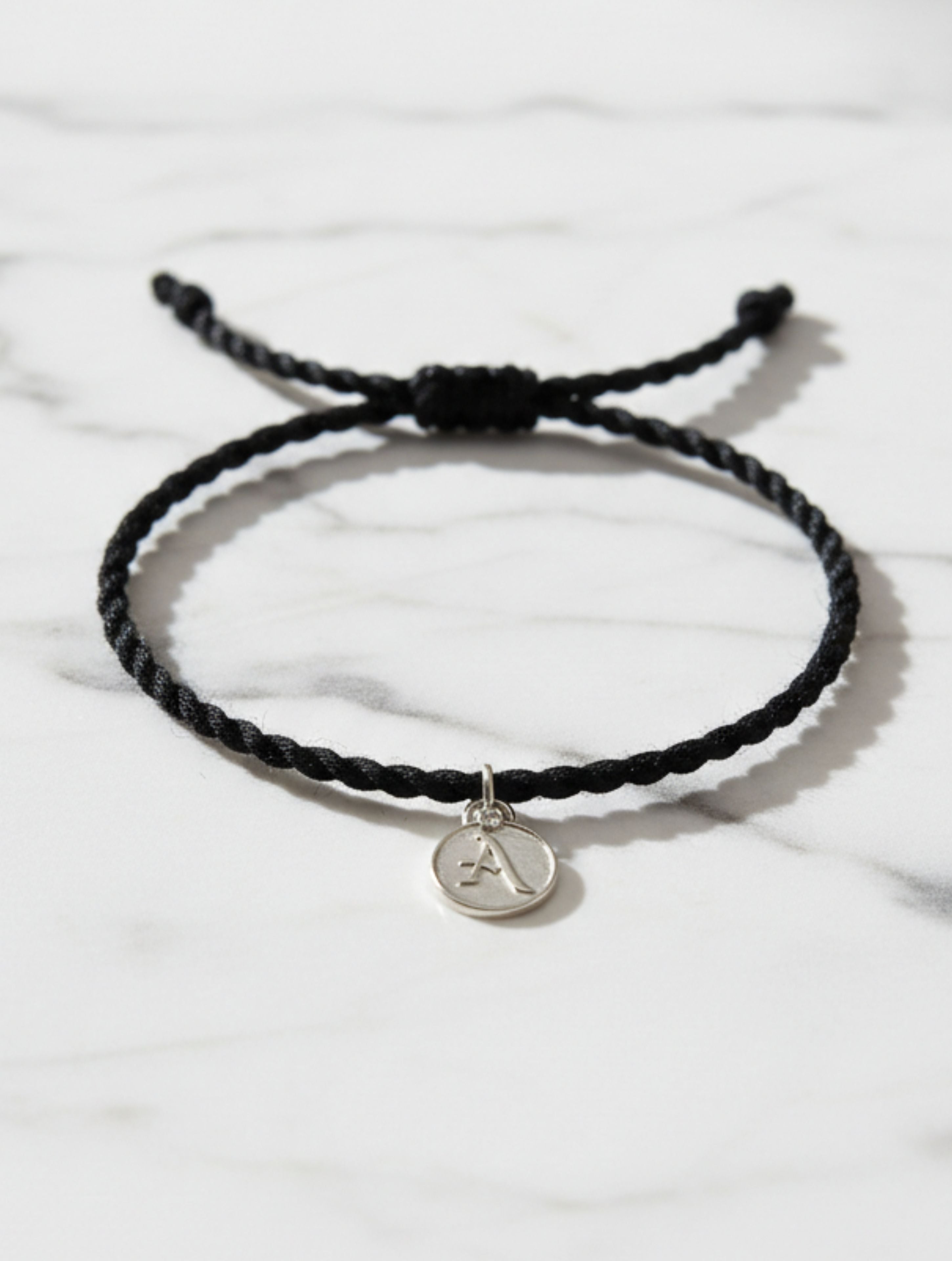 Personalized Initial Braided Cord Bracelet in 925 Sterling Silver & Moissanite