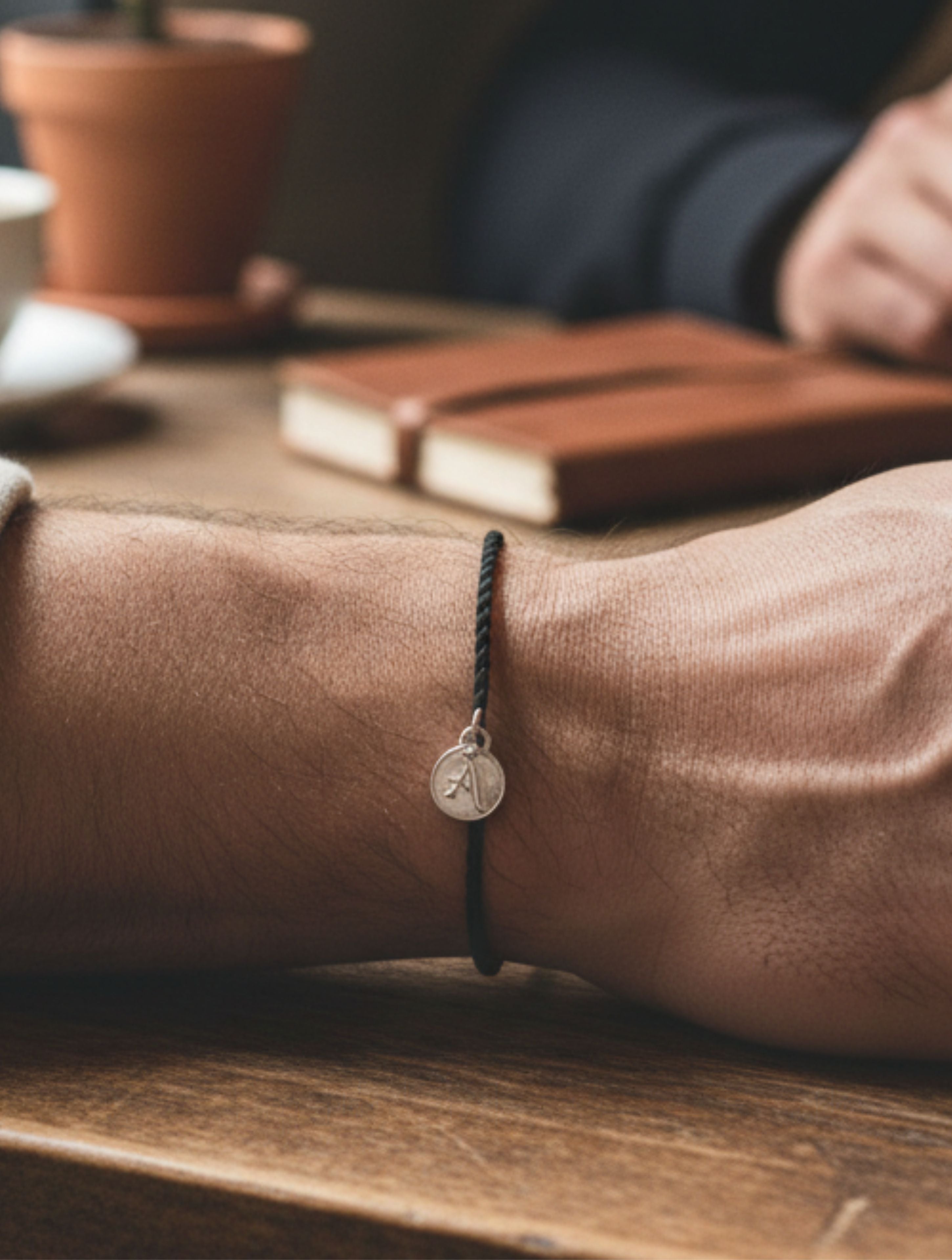 Personalized Initial Braided Cord Bracelet in 925 Sterling Silver & Moissanite