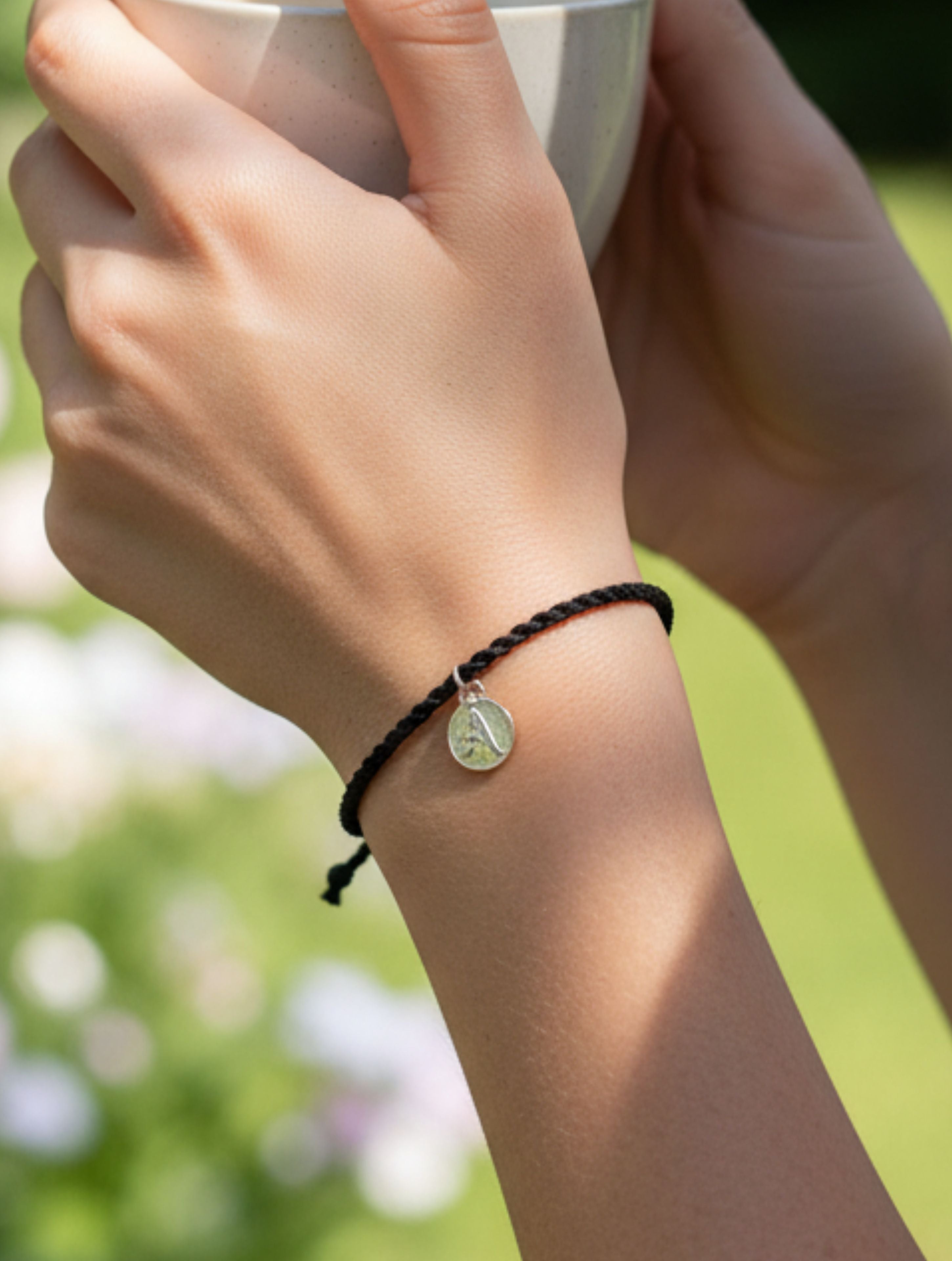 Personalized Initial Braided Cord Bracelet in 925 Sterling Silver & Moissanite