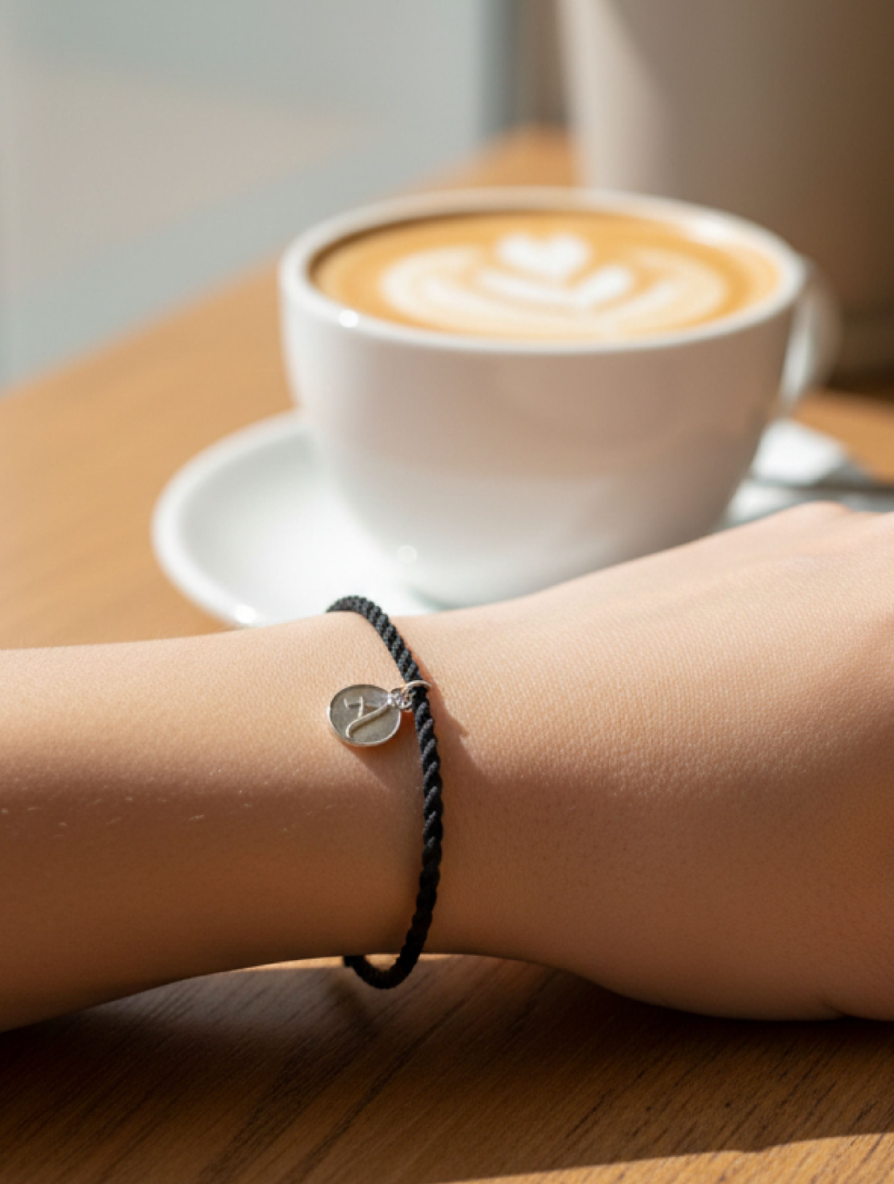 Personalized Initial Braided Cord Bracelet in 925 Sterling Silver & Moissanite