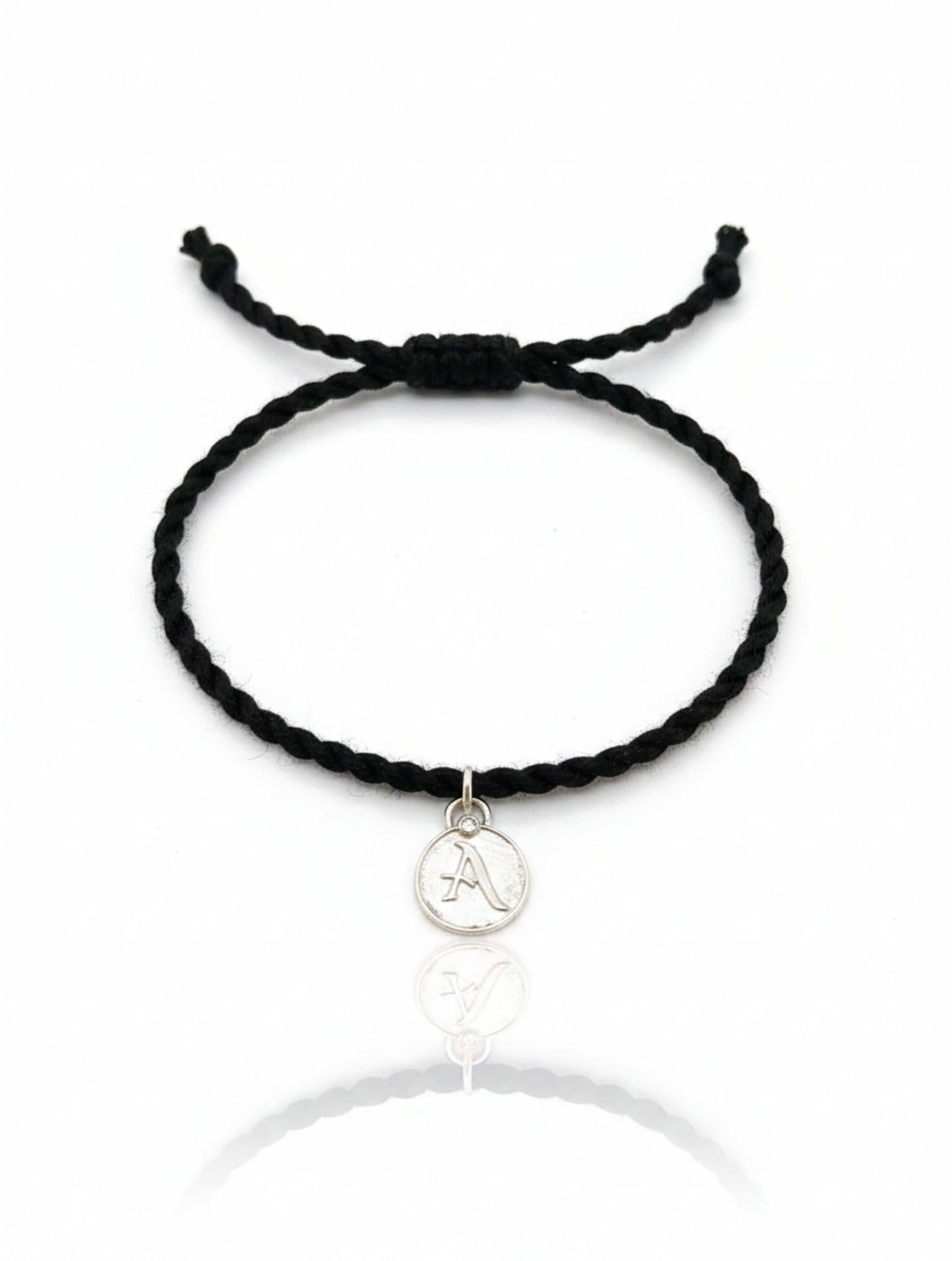 Personalized Initial Braided Cord Bracelet in 925 Sterling Silver & Moissanite