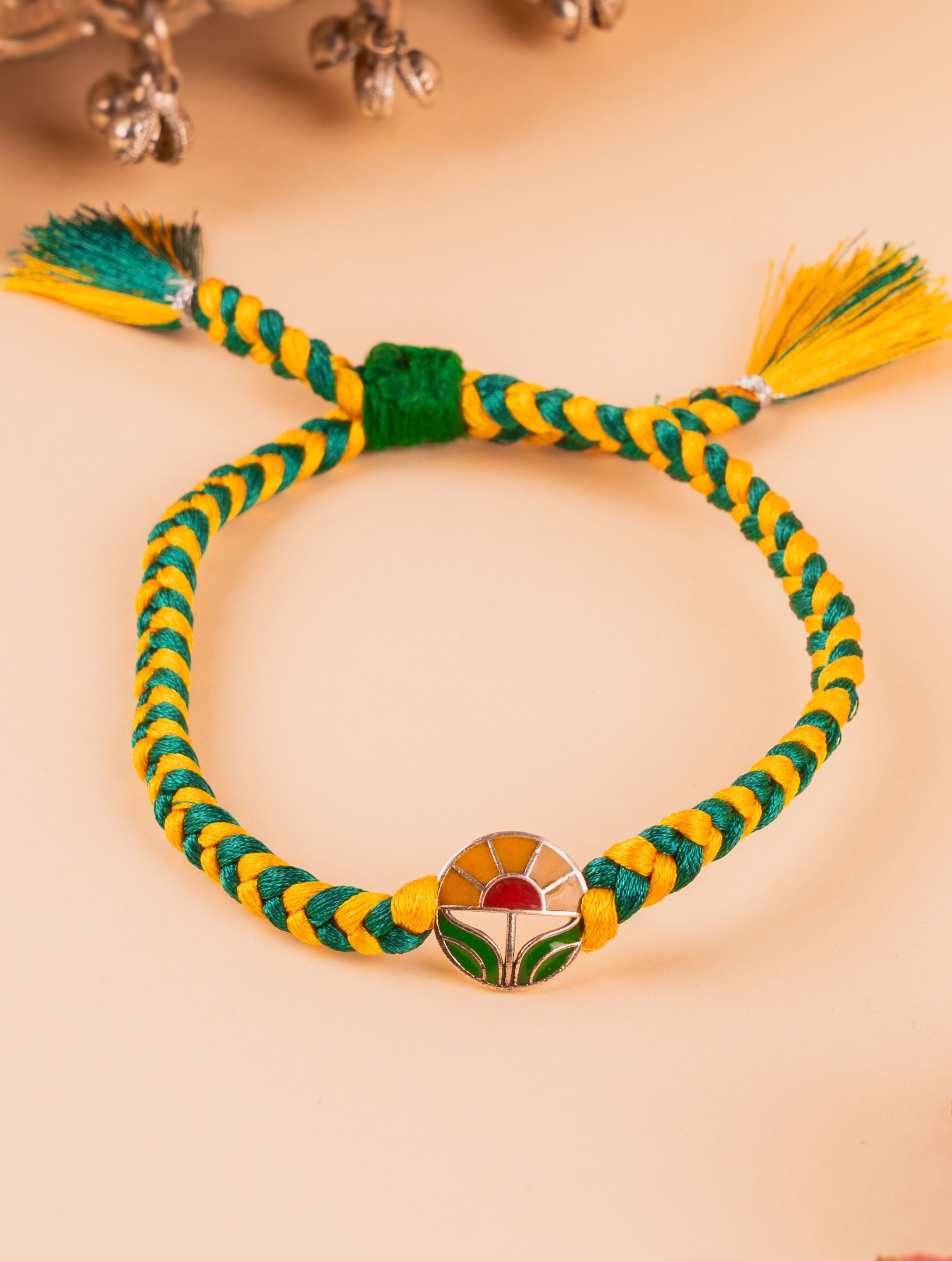 Silver Sunrise Motif Rakhi