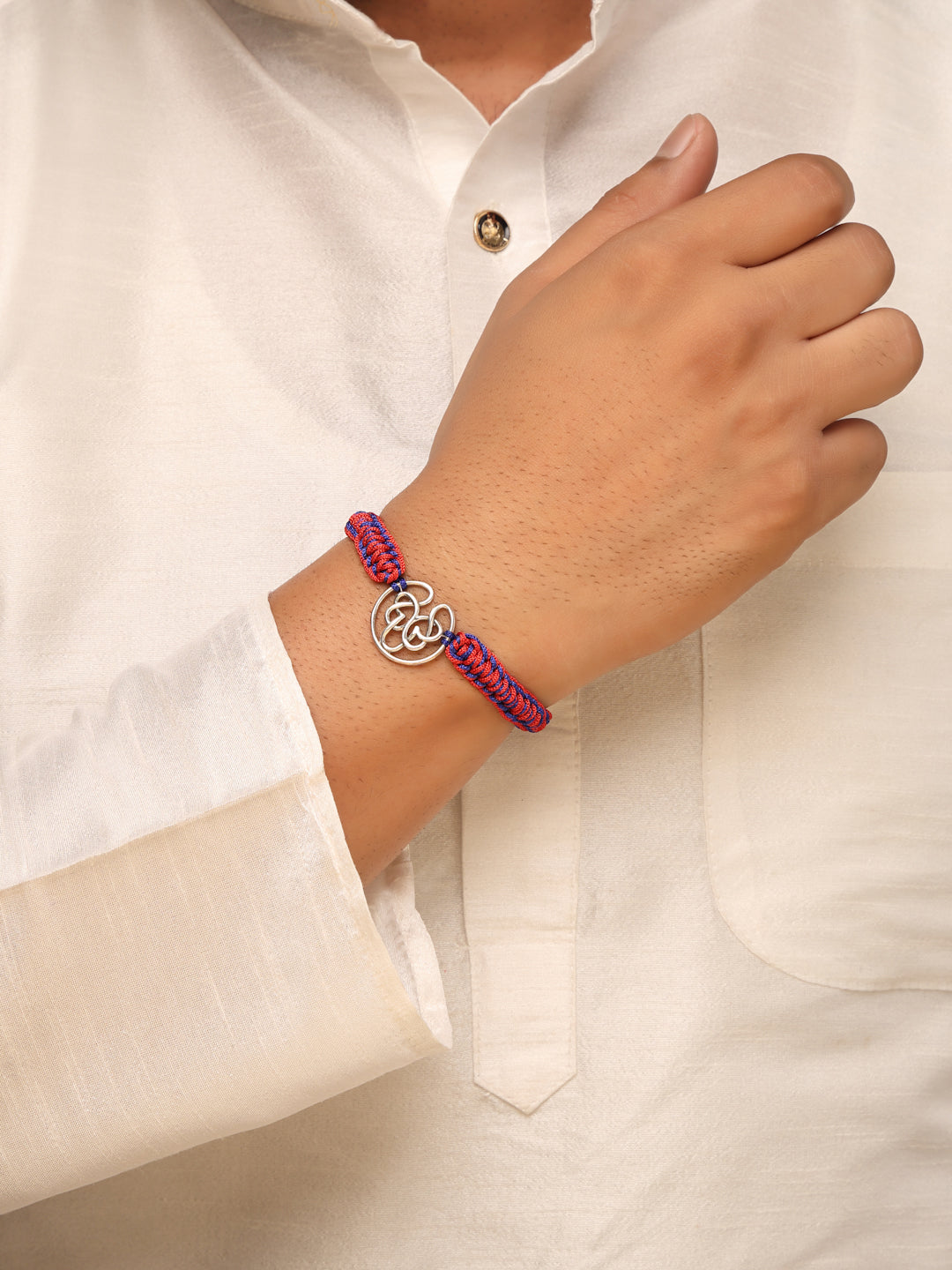 925 Sterling Silver Interlocking Om Circular Thread Rakhi