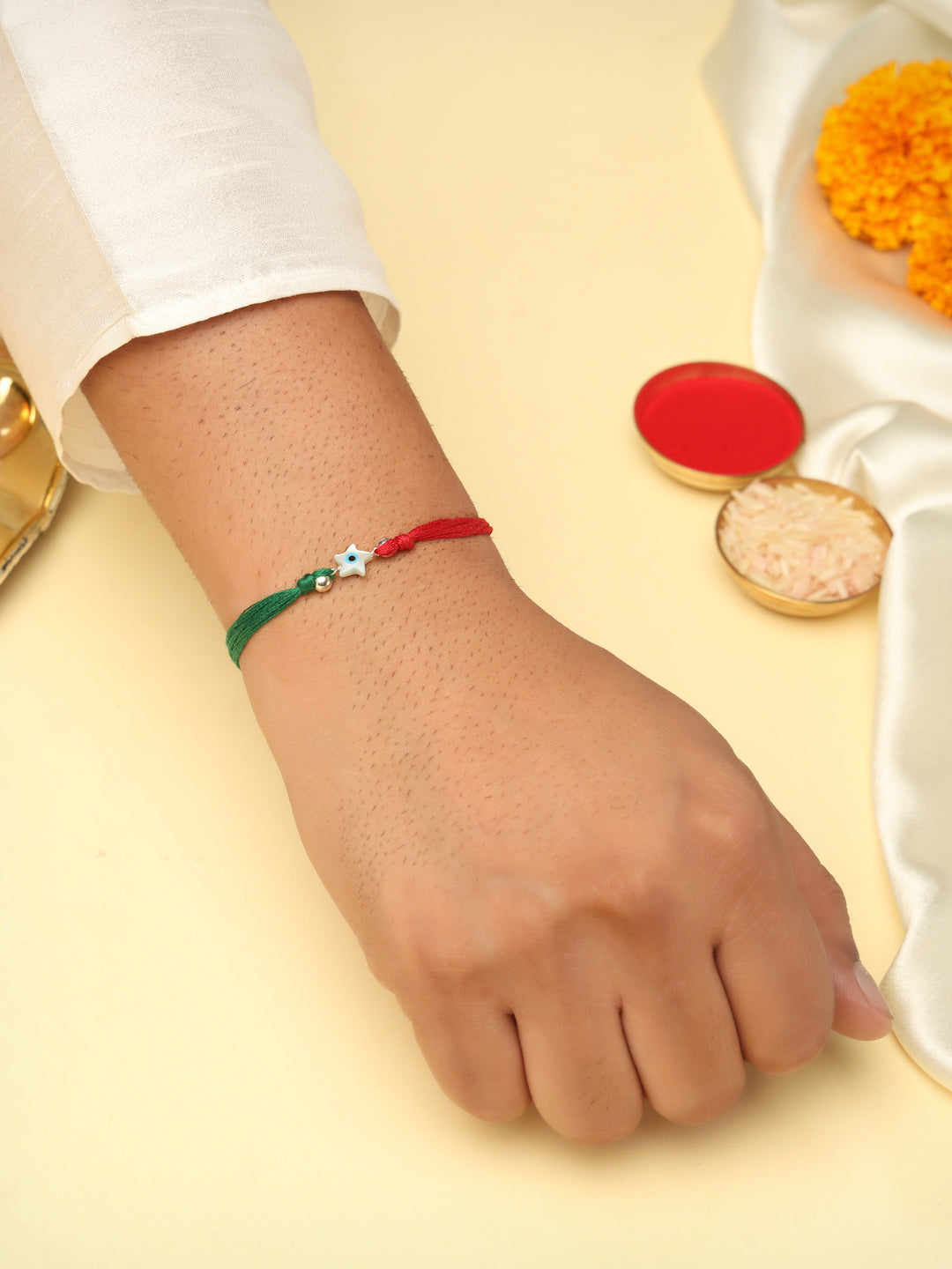 925 Sterling Silver Evil Eye Star Thread Rakhi for Brother