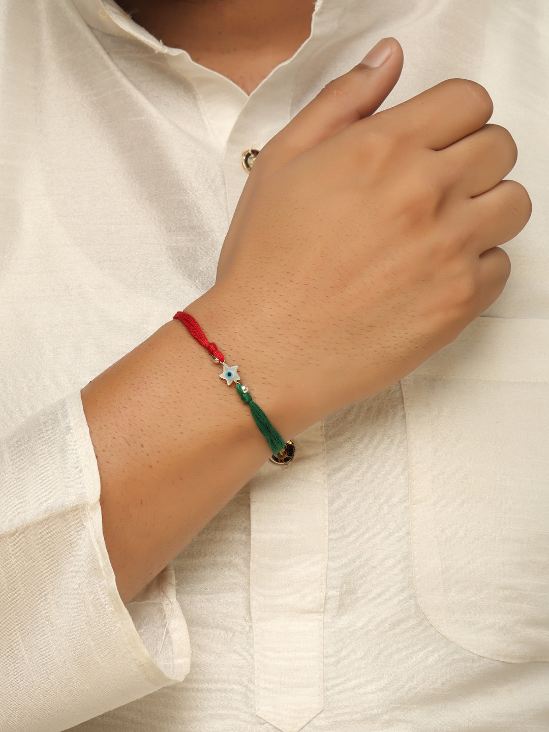 925 Sterling Silver Evil Eye Star Thread Rakhi for Brother