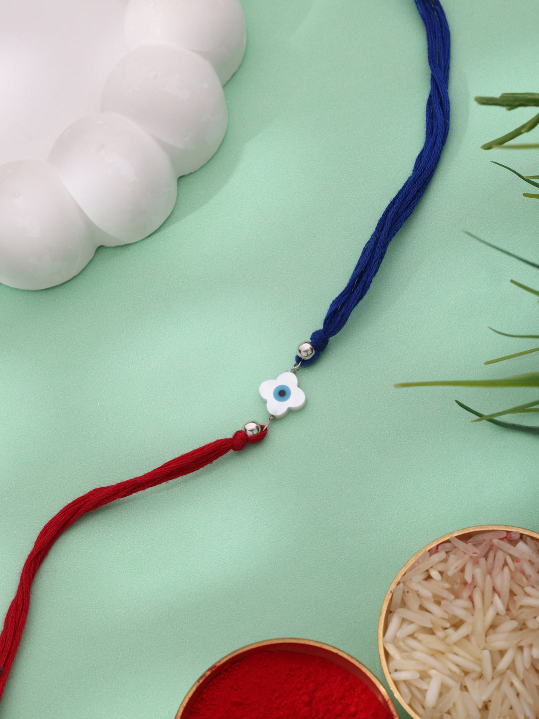 925 Sterling Silver Evil Eye Rakhi for Brother – Rhodium Plated Red & Blue Cord Rakhi