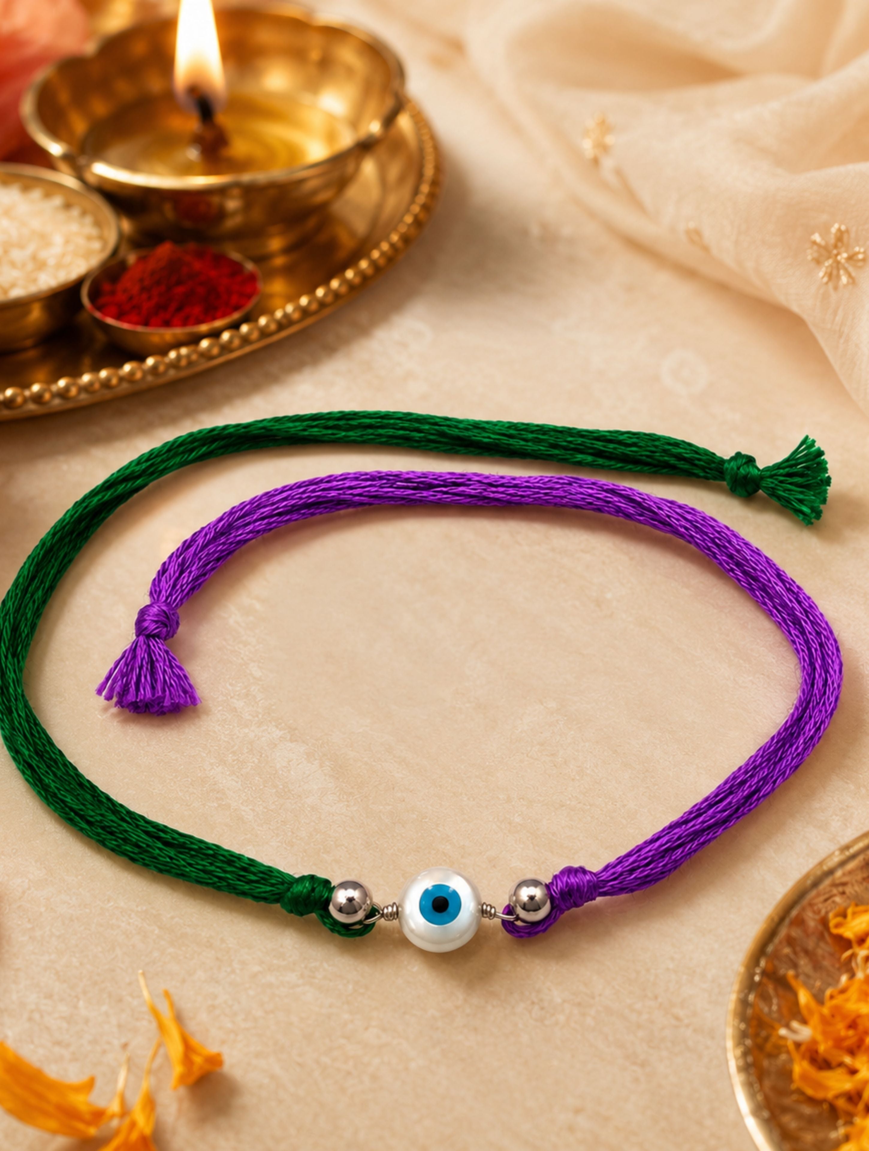 925 Sterling Silver Evil Eye Thread Rakhi