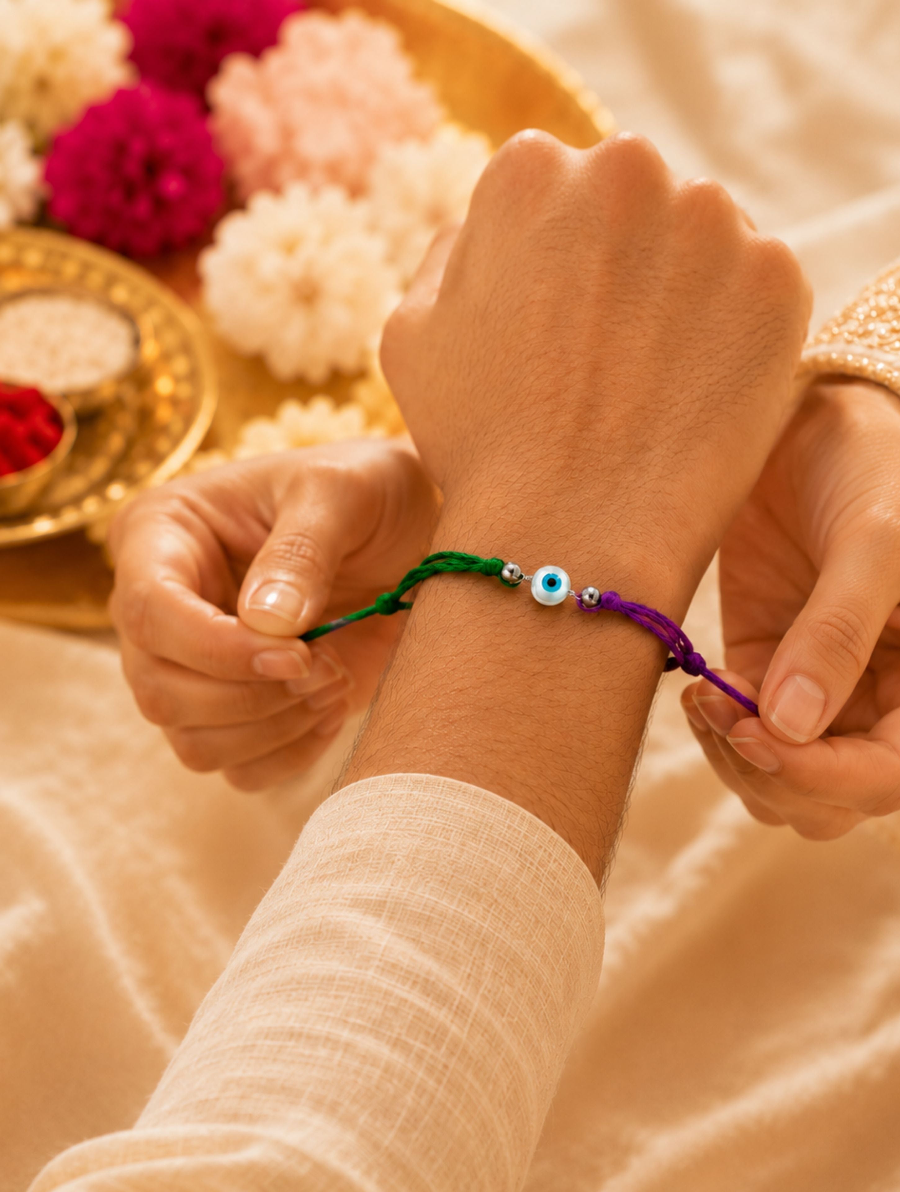 925 Sterling Silver Evil Eye Thread Rakhi