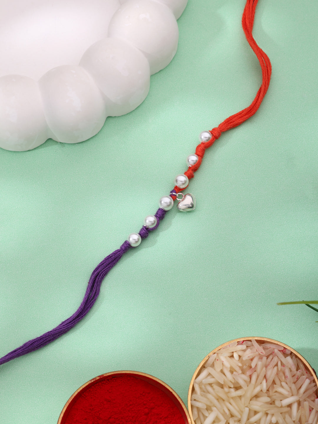925 Sterling Silver Heart Charm Pearl Thread Rakhi