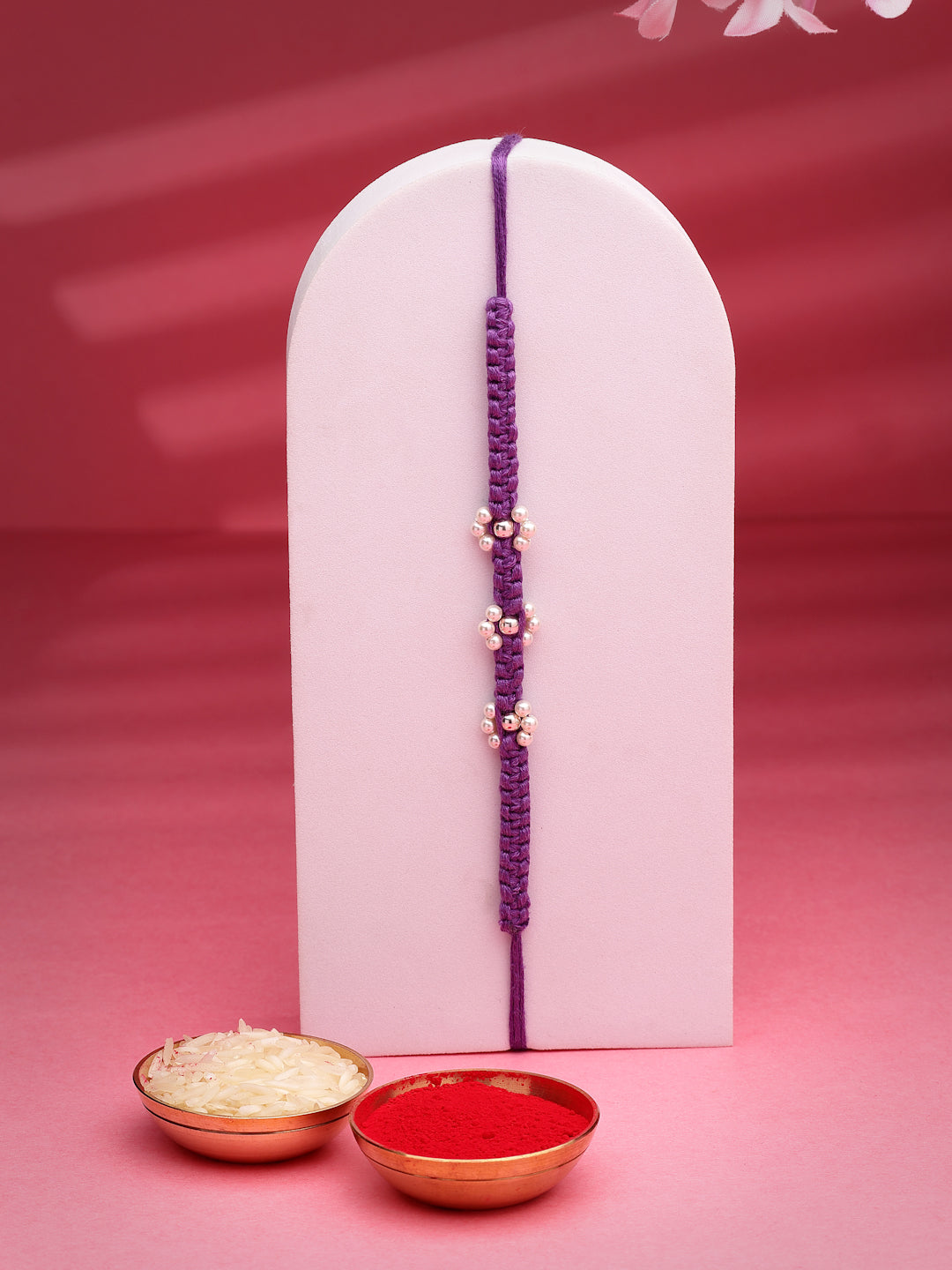 925 Sterling Silver Royal Purple Macrame Rakhi with Pearl Accents (Rhodium Plated)