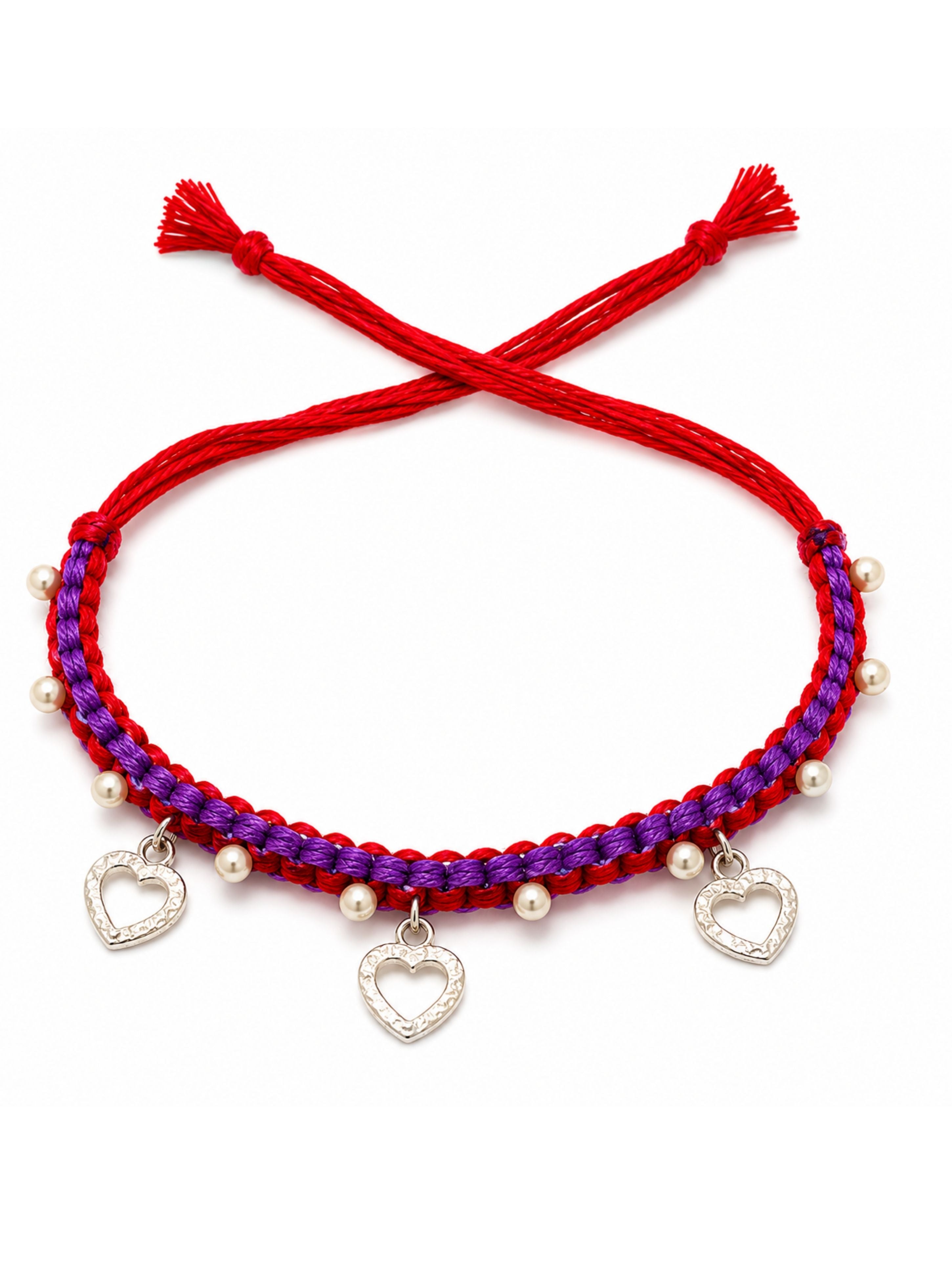 925 Sterling Silver Heart & Pearl Charm Rakhi – Rhodium Plated Thread Rakhi for Brothers