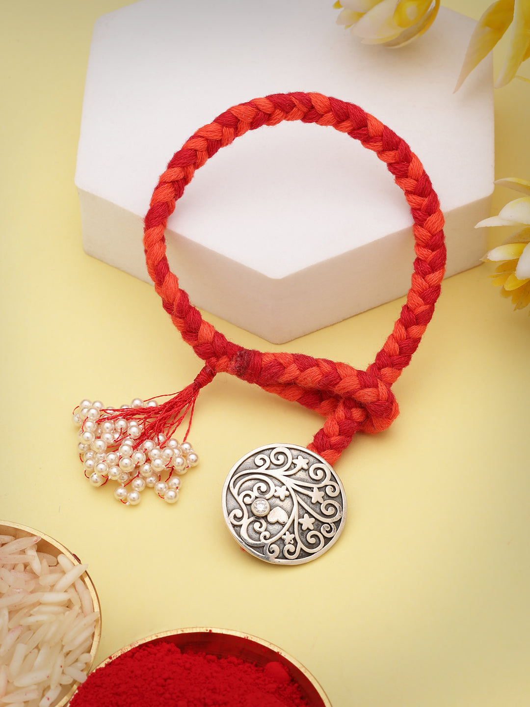 925 Sterling Silver Moissanite & Pearl Filigree Lumba Rakhi