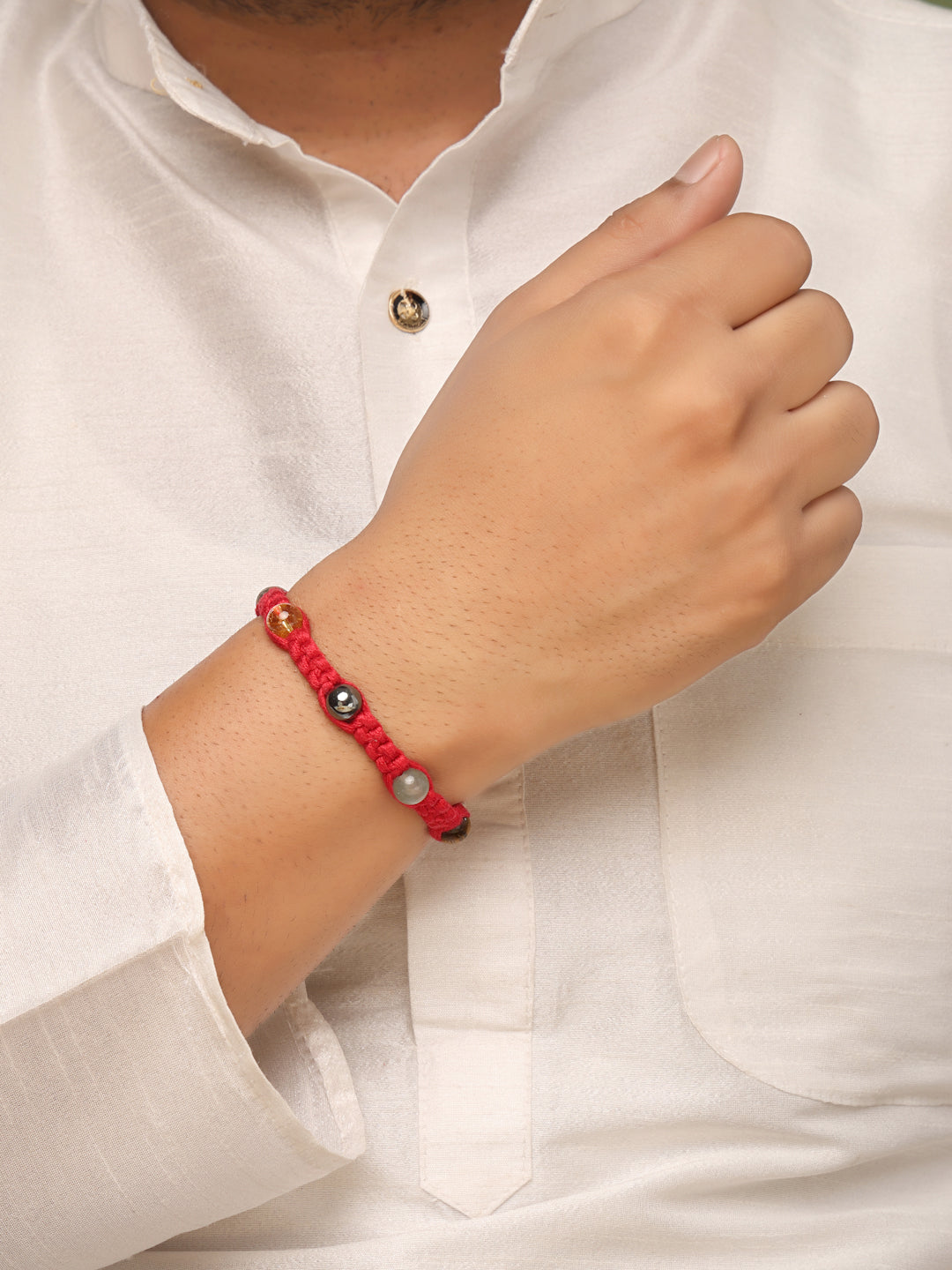 Handmade Multi-Stone Red Thread Rakhi