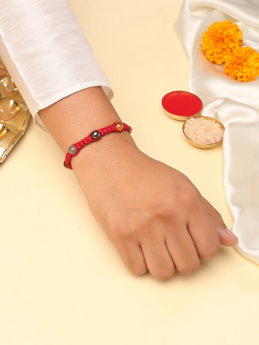 Handmade Multi-Stone Red Thread Rakhi