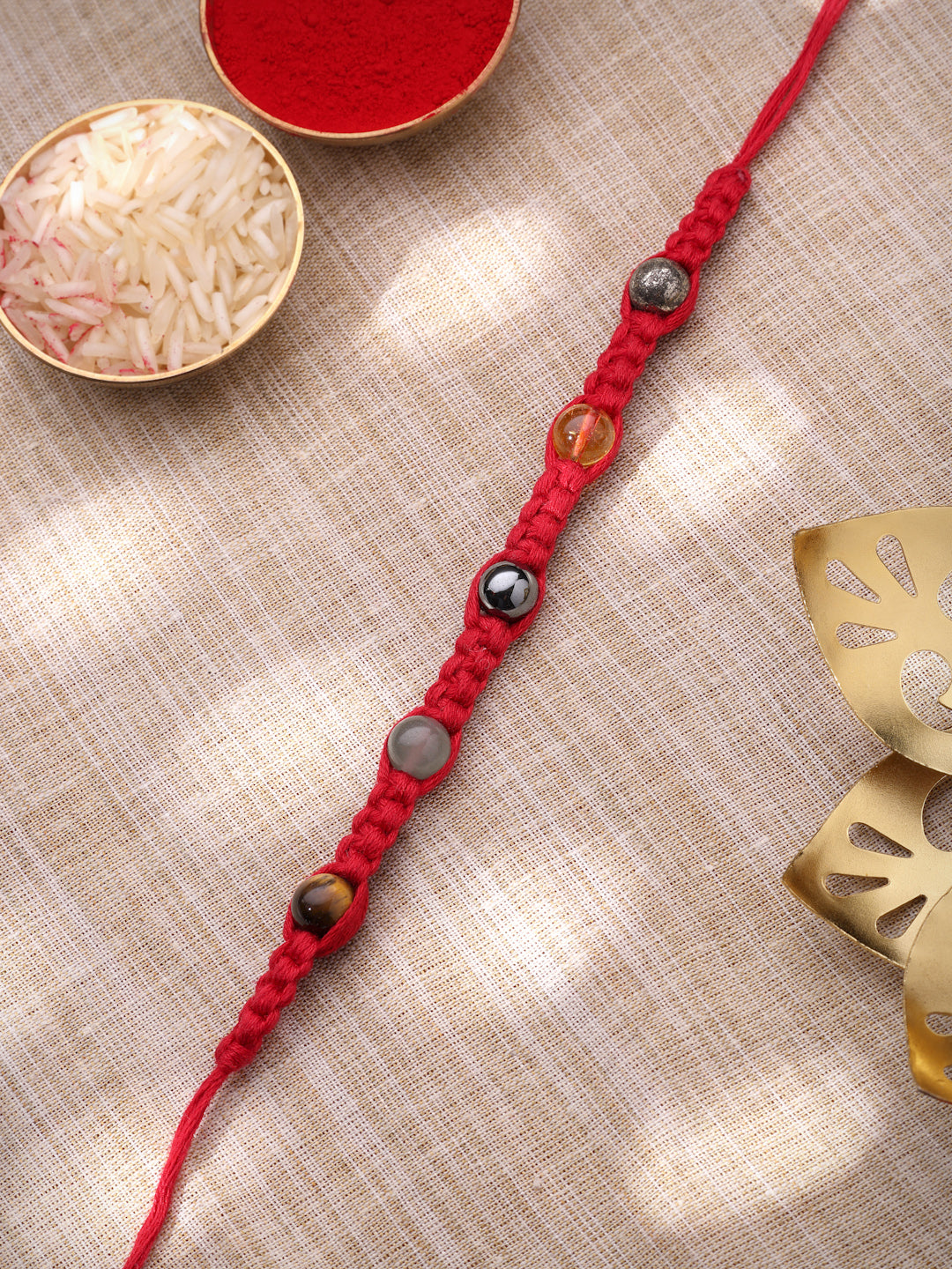 Handmade Multi-Stone Red Thread Rakhi