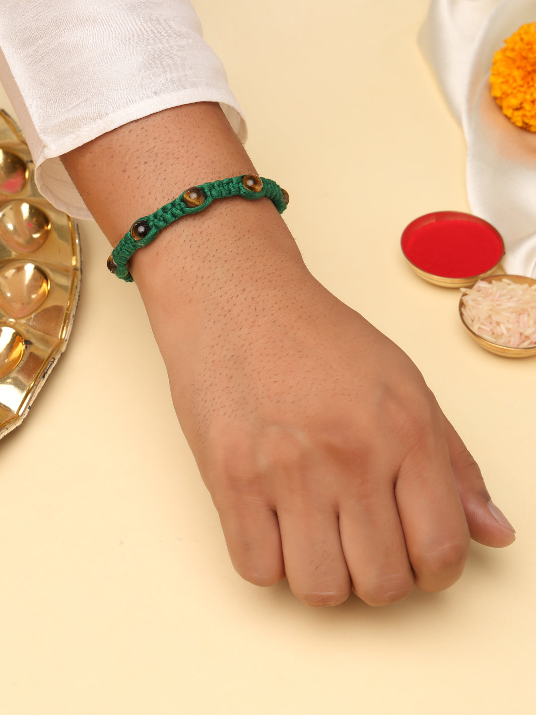 Green Macrame Multi Stone Thread Rakhi