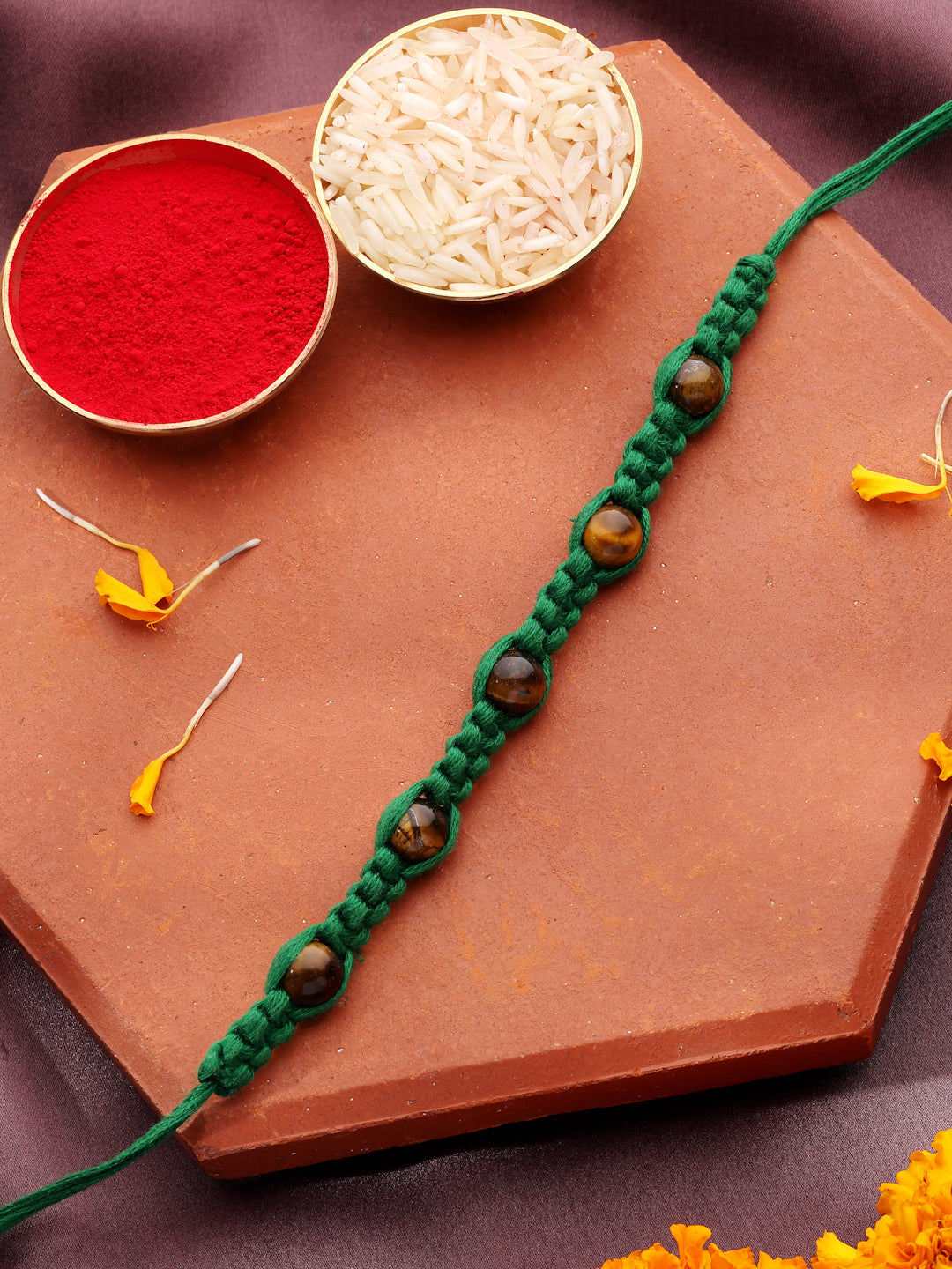 Green Macrame Multi Stone Thread Rakhi