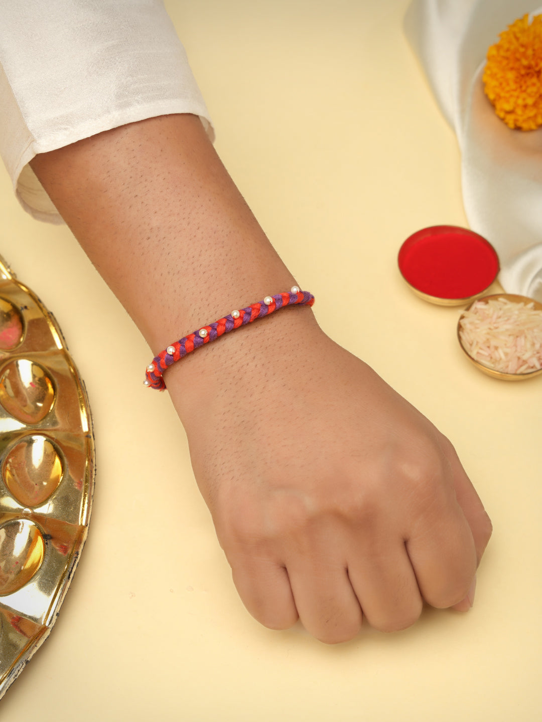 Sterling Silver Red & Purple Braided Pearl Rakhi