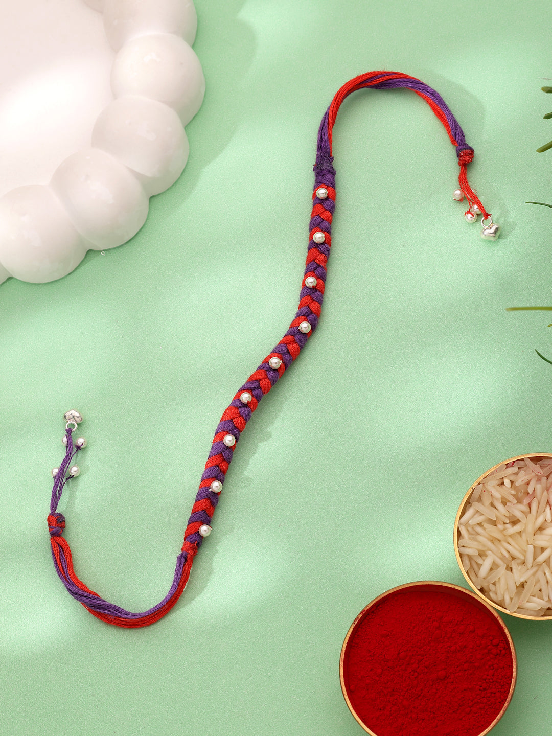 Sterling Silver Red & Purple Braided Pearl Rakhi