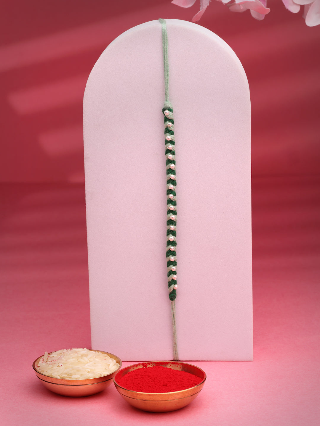 Macrame Braided Kids Rakhi with Small White Pearls