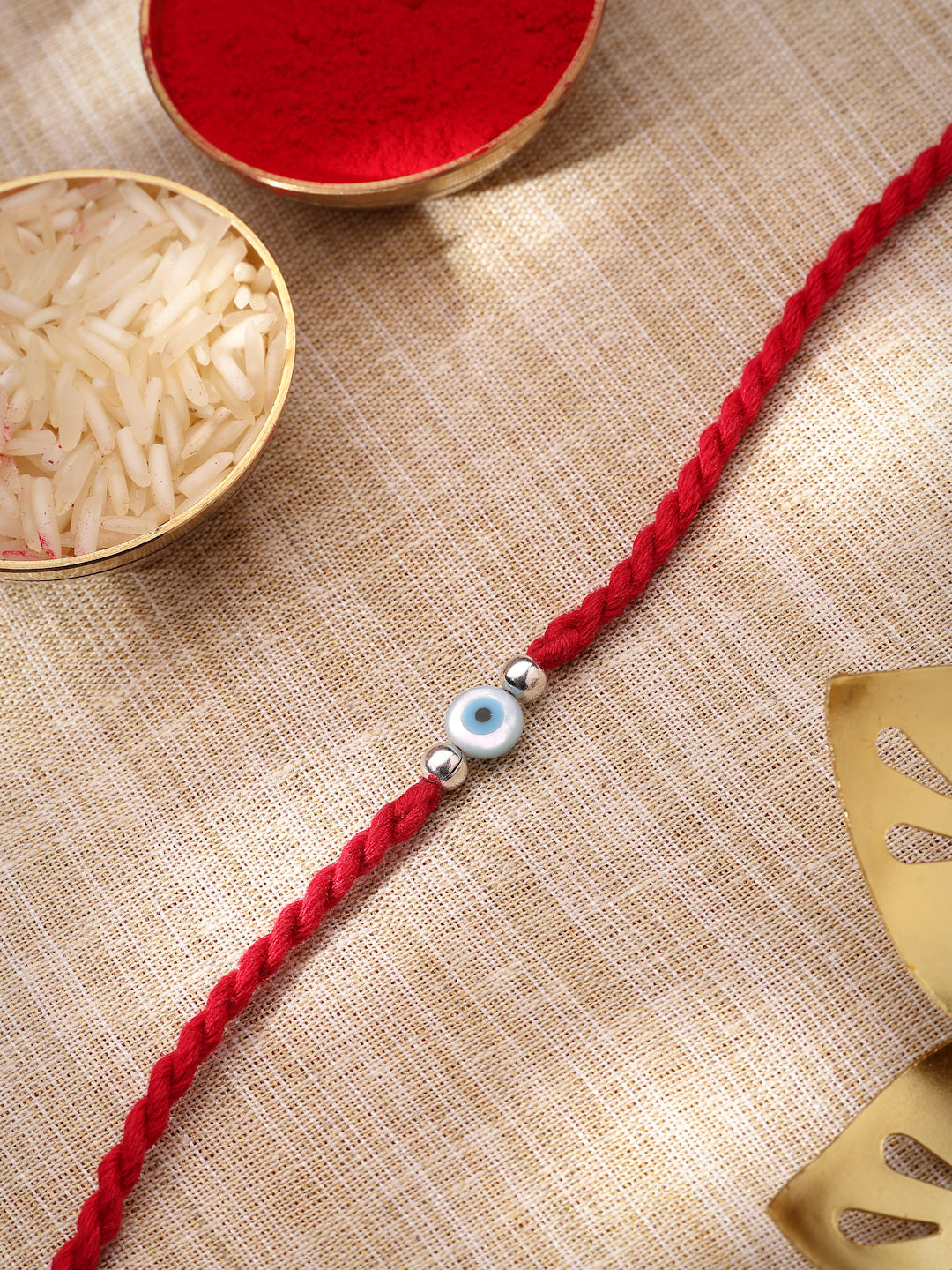 925 Sterling Silver Evil Eye Rakhi with Red Twisted Thread